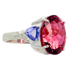 AJD Bague Tourmaline&Tanzanite magnifiquement rose intense de 15,7 carats sans inclusions