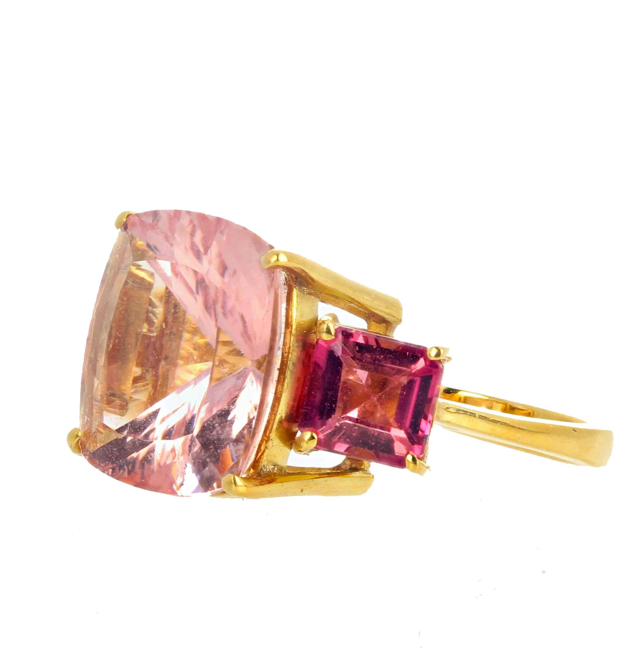 Cushion Cut AJD Absolutely Magnificent 8.89 Ct Blush Morganite & Tourmaline Gold Ring
