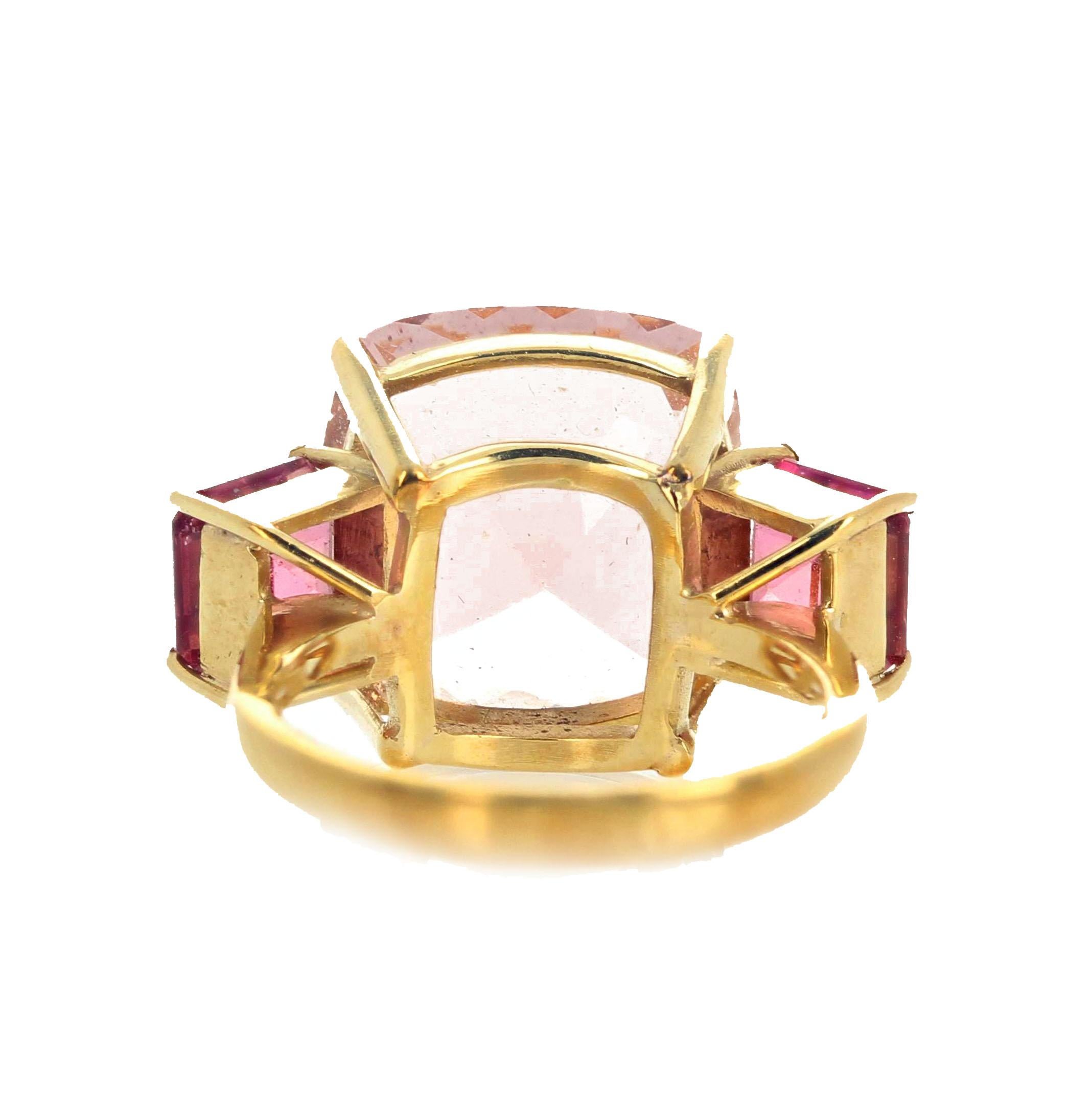 AJD Absolutely Magnificent 8.89 Ct Blush Morganite & Tourmaline Gold Ring In New Condition In Raleigh, NC