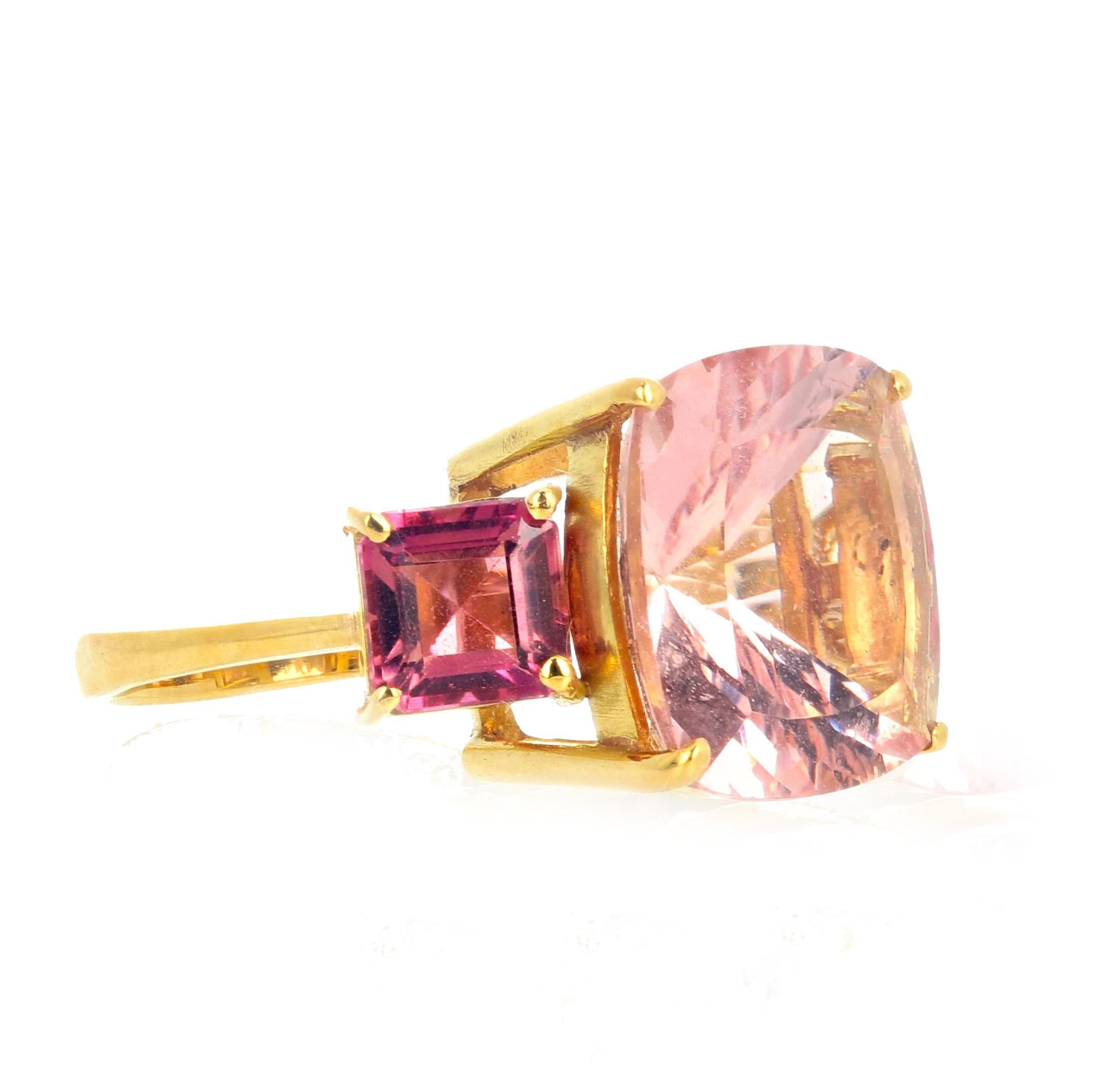 Women's or Men's AJD Absolutely Magnificent 8.89 Ct Blush Morganite & Tourmaline Gold Ring