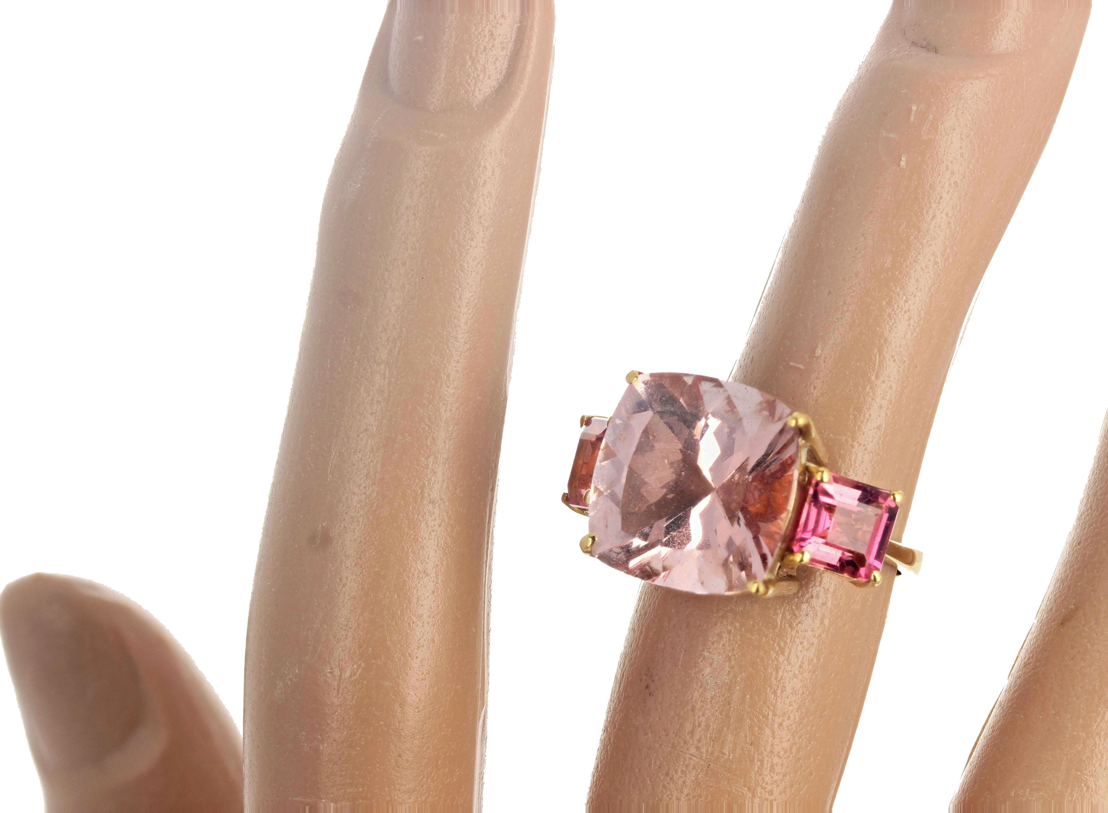 AJD Absolutely Magnificent 8.89 Ct Blush Morganite & Tourmaline Gold Ring 1