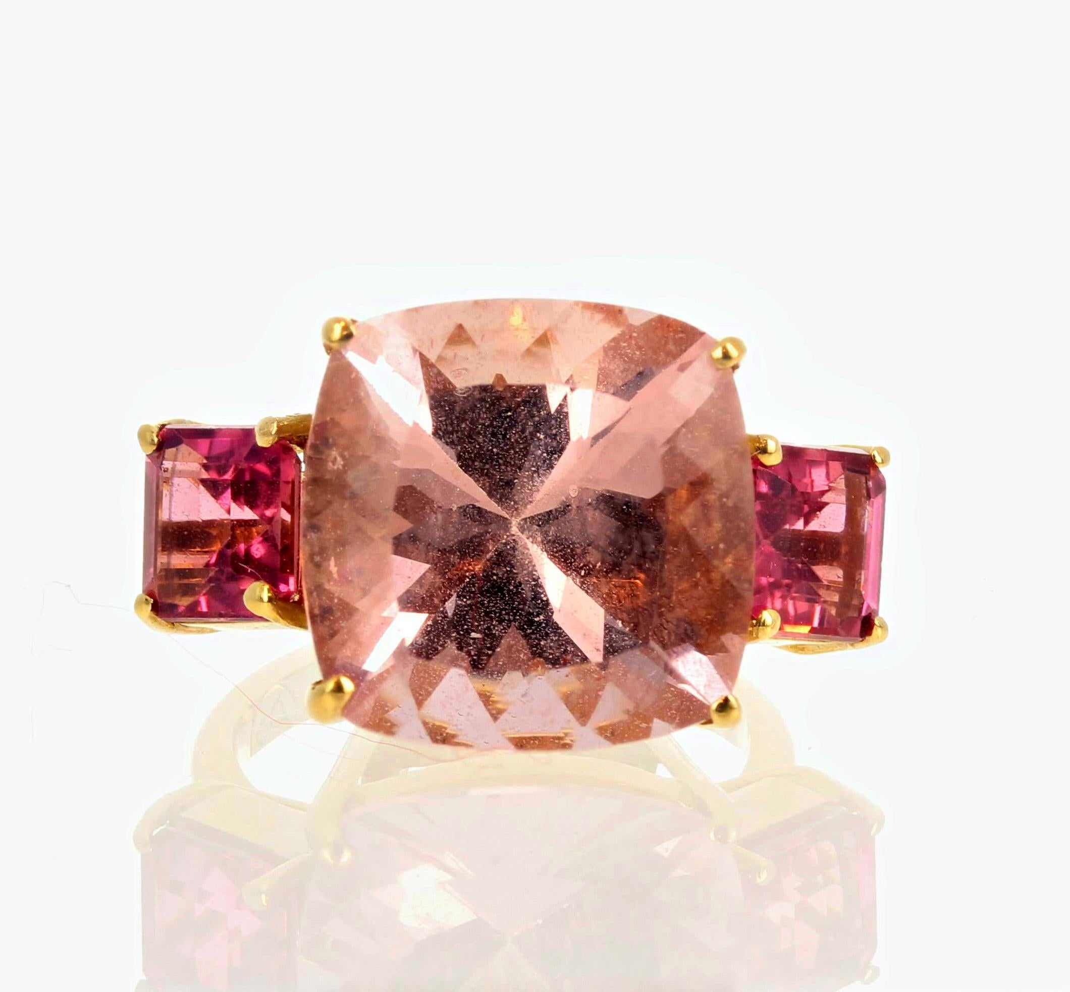AJD Absolutely Magnificent 8.89 Ct Blush Morganite & Tourmaline Gold Ring 2