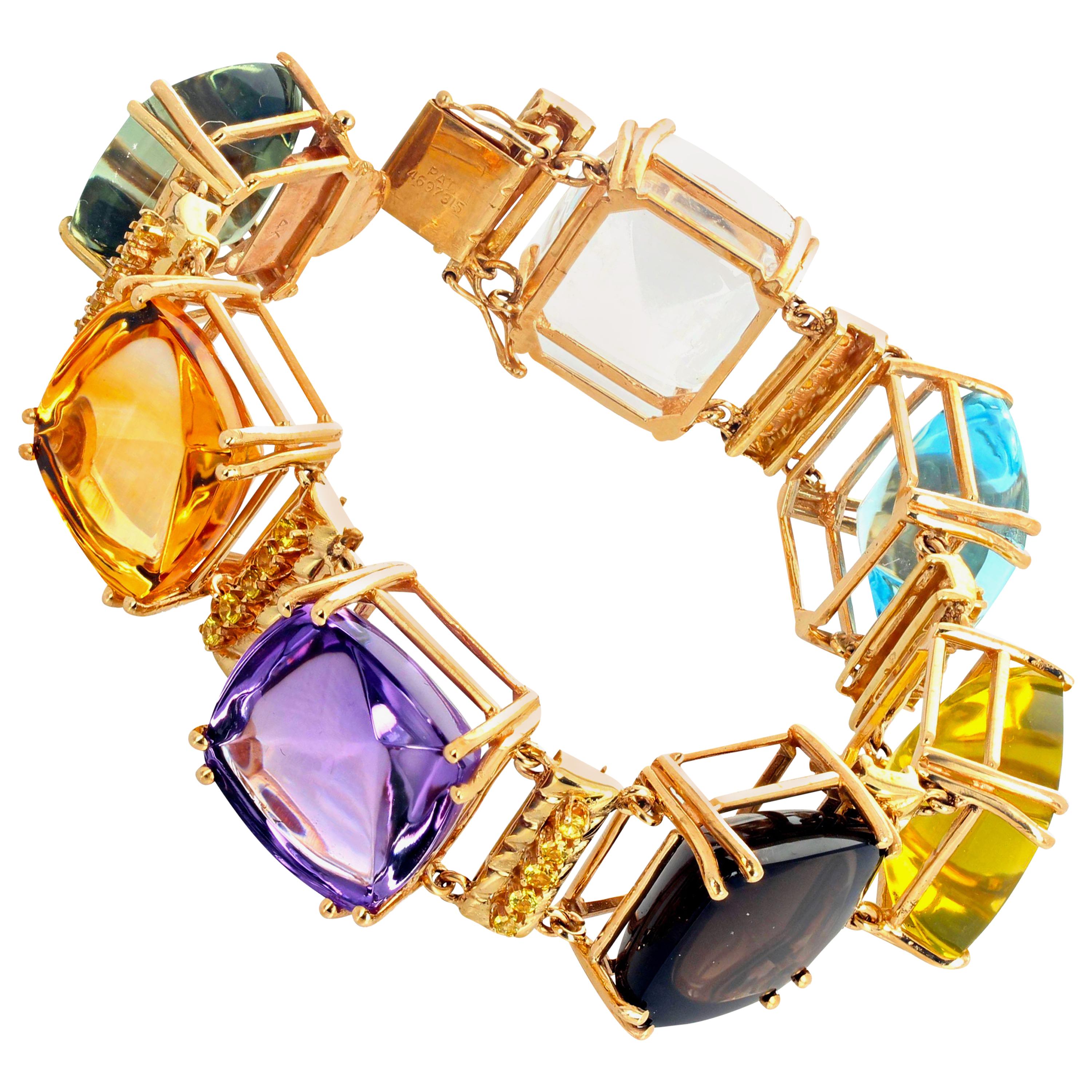 AJD Gorgeous STATEMENT Making Multi-RealGemstones 14 Kt Yellow Gold Bracelet