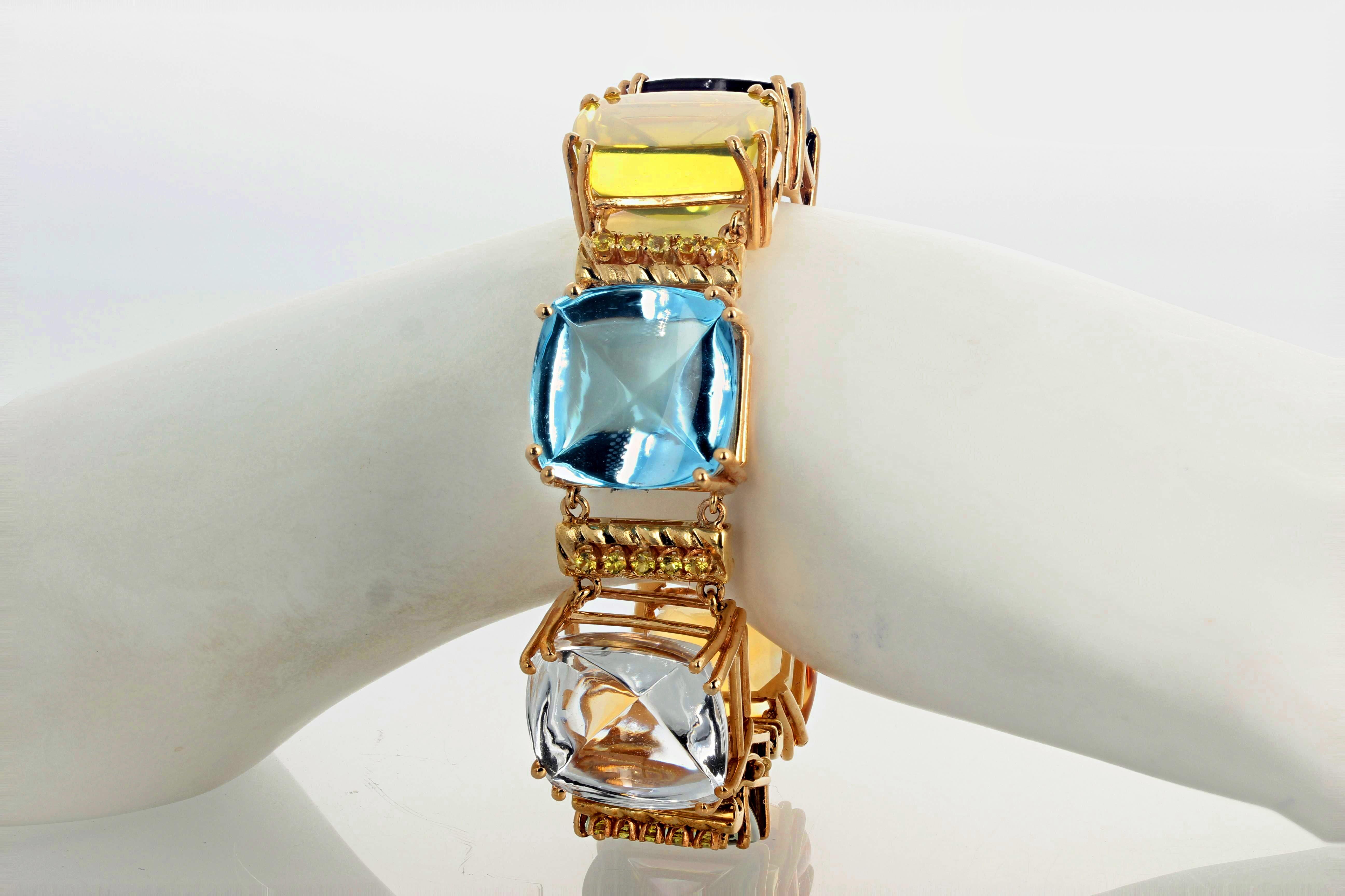 AJD Gorgeous STATEMENT Making Multi-RealGemstones 14 Kt Yellow Gold Bracelet For Sale 5