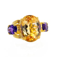 AJD Gloriously Beautiful 26Ct Citrine & Amethyst Impressive 18K Yellow Gold Ring