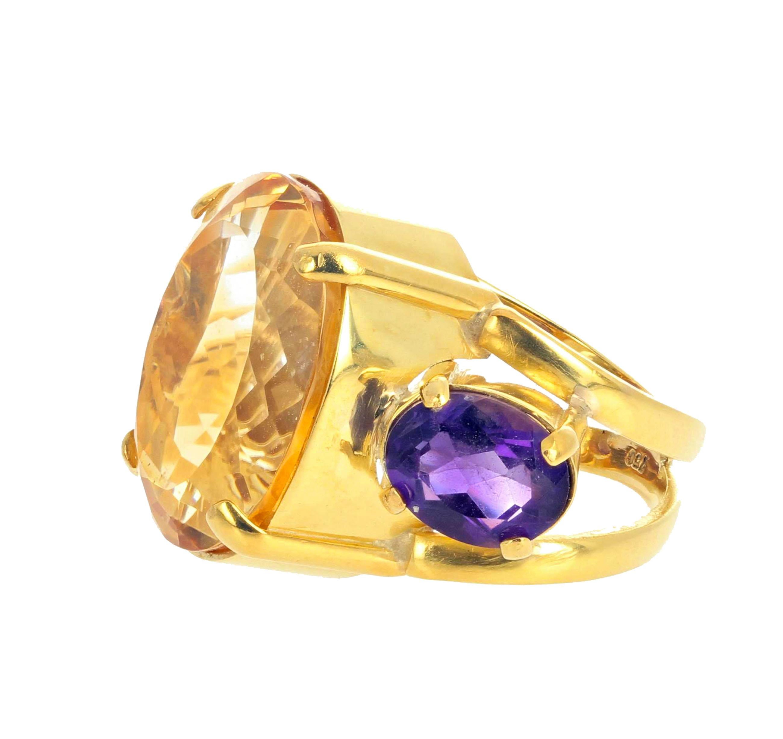 AJD Gloriously Beautiful 26Ct Citrine & Amethyst Impressive 18K Yellow Gold Ring In New Condition For Sale In Raleigh, NC