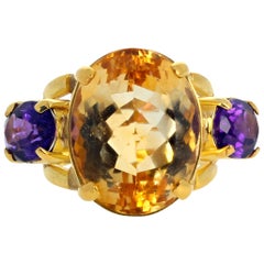 AJD Gloriously Beautiful 26Ct Citrine & Amethyst Impressive 18K Yellow Gold Ring