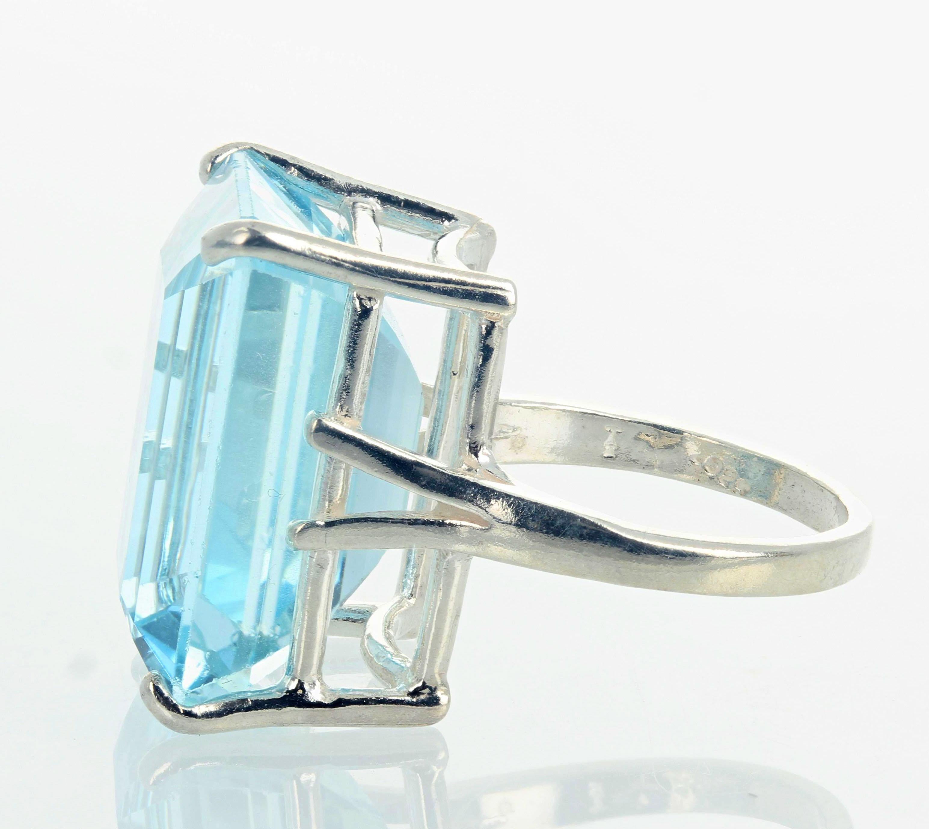 Women's or Men's AJD Gorgeous REAL Cushion Cut 18 Ct Natural Aquamarine Silver Solitaire Ring