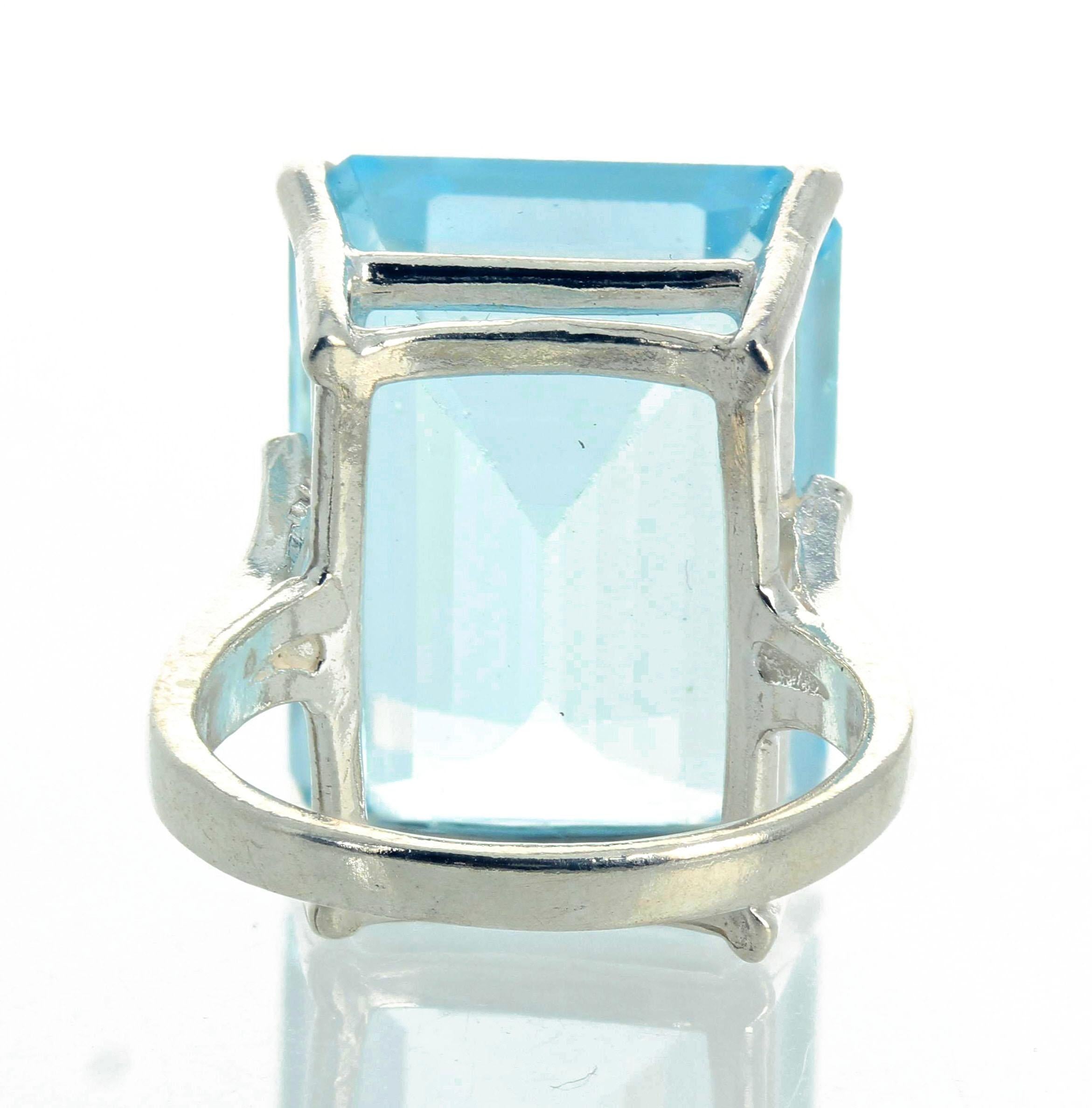 AJD Gorgeous REAL Cushion Cut 18 Ct Natural Aquamarine Silver Solitaire Ring 1