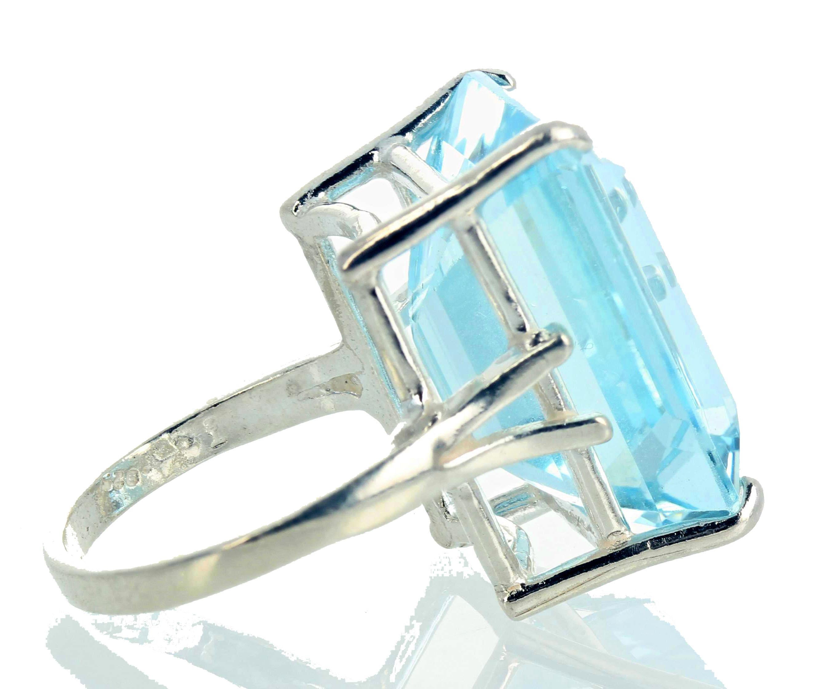 AJD Gorgeous REAL Cushion Cut 18 Ct Natural Aquamarine Silver Solitaire Ring 2
