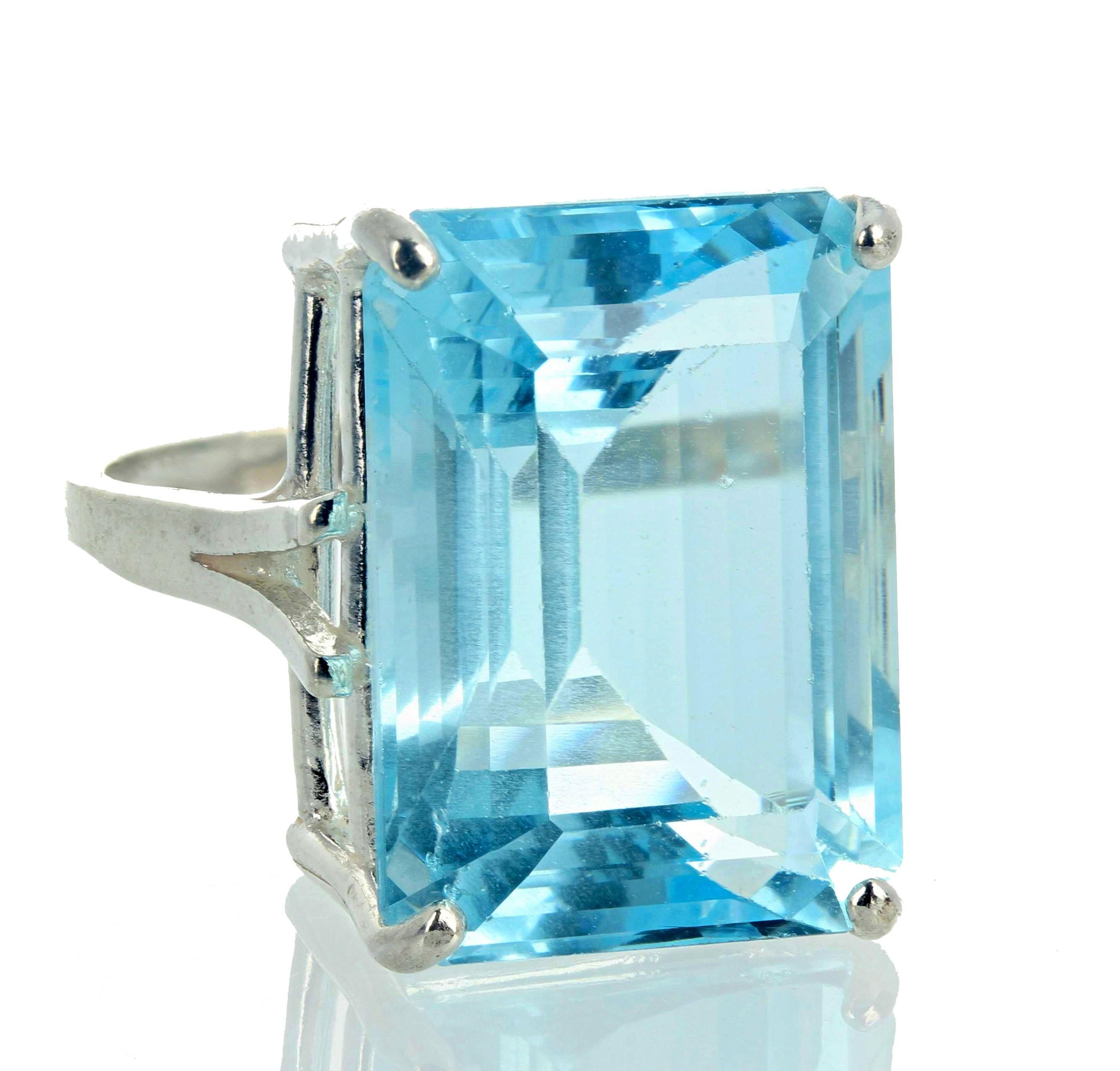 AJD Gorgeous REAL Cushion Cut 18 Ct Natural Aquamarine Silver Solitaire Ring 3