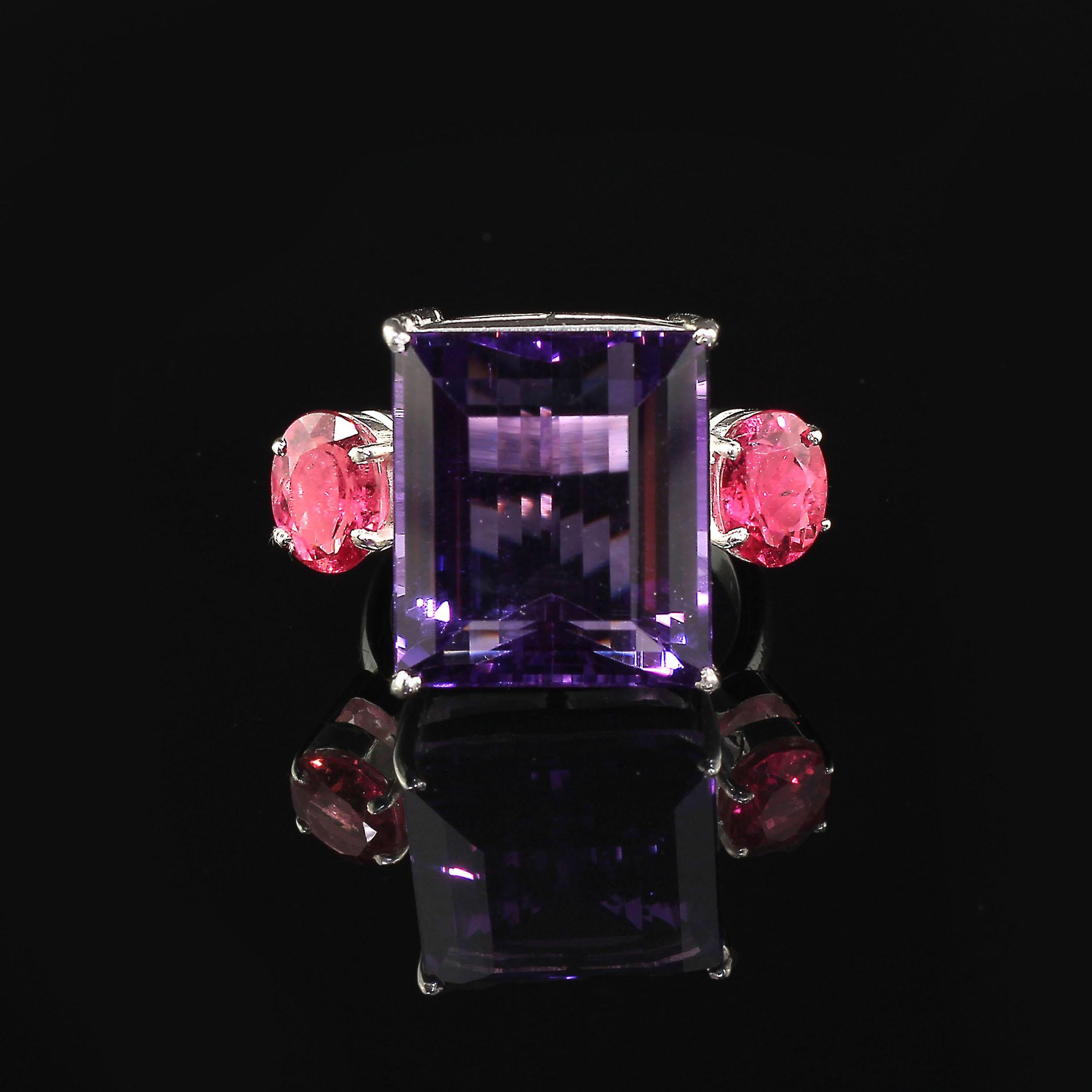 Women's or Men's Gemjunky Amethyst and Pink Tourmaline Sterling Silver Ring  February Birthstone