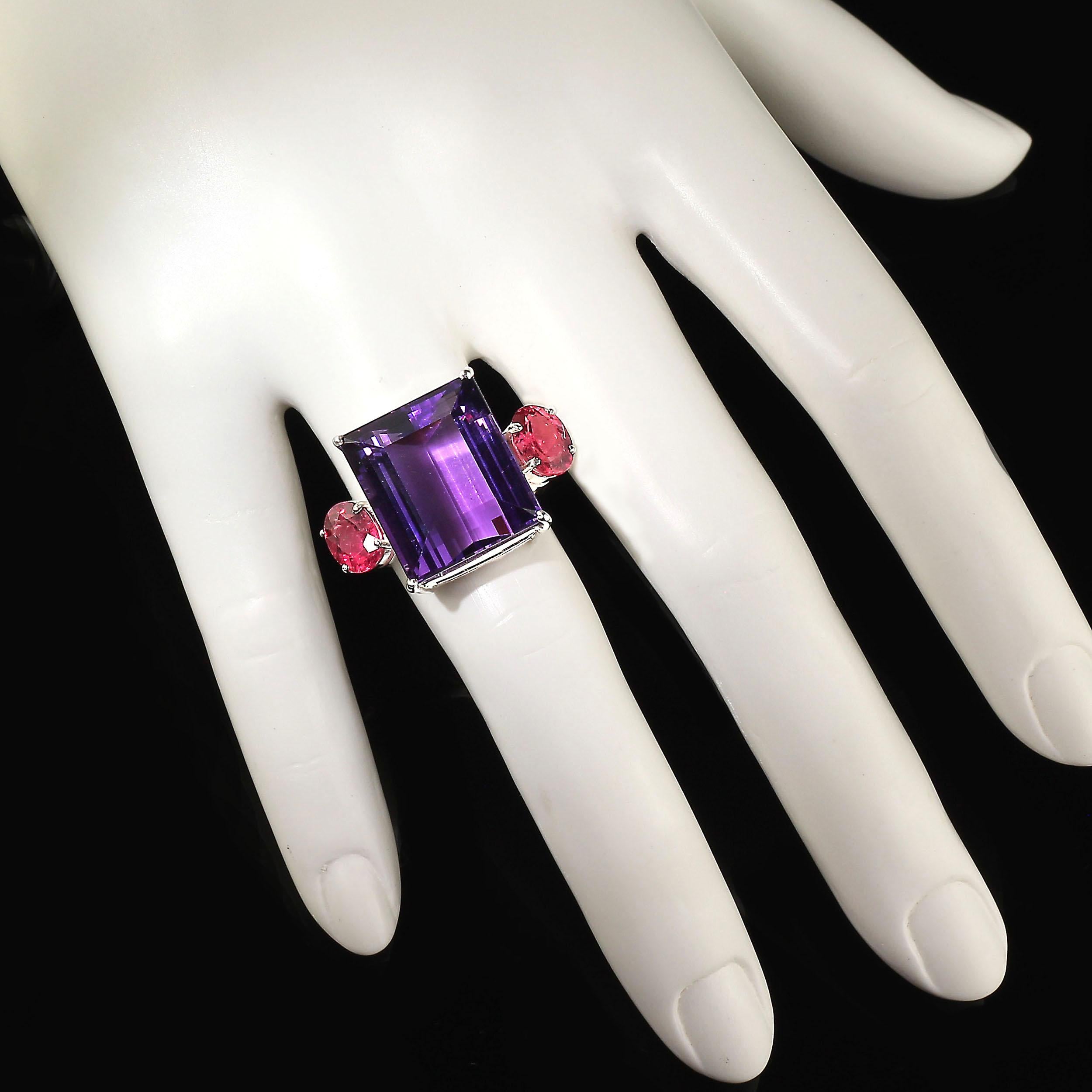Gemjunky Amethyst and Pink Tourmaline Sterling Silver Ring  February Birthstone 1