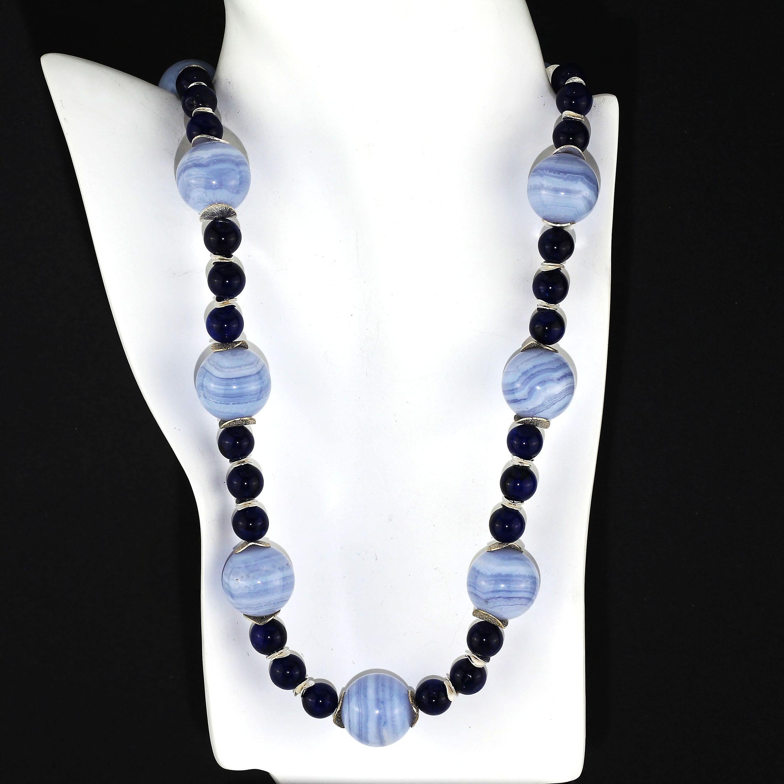 Artisan Gemjunky Hot Topic Necklace of Blue Lace Agate and Blue Agate