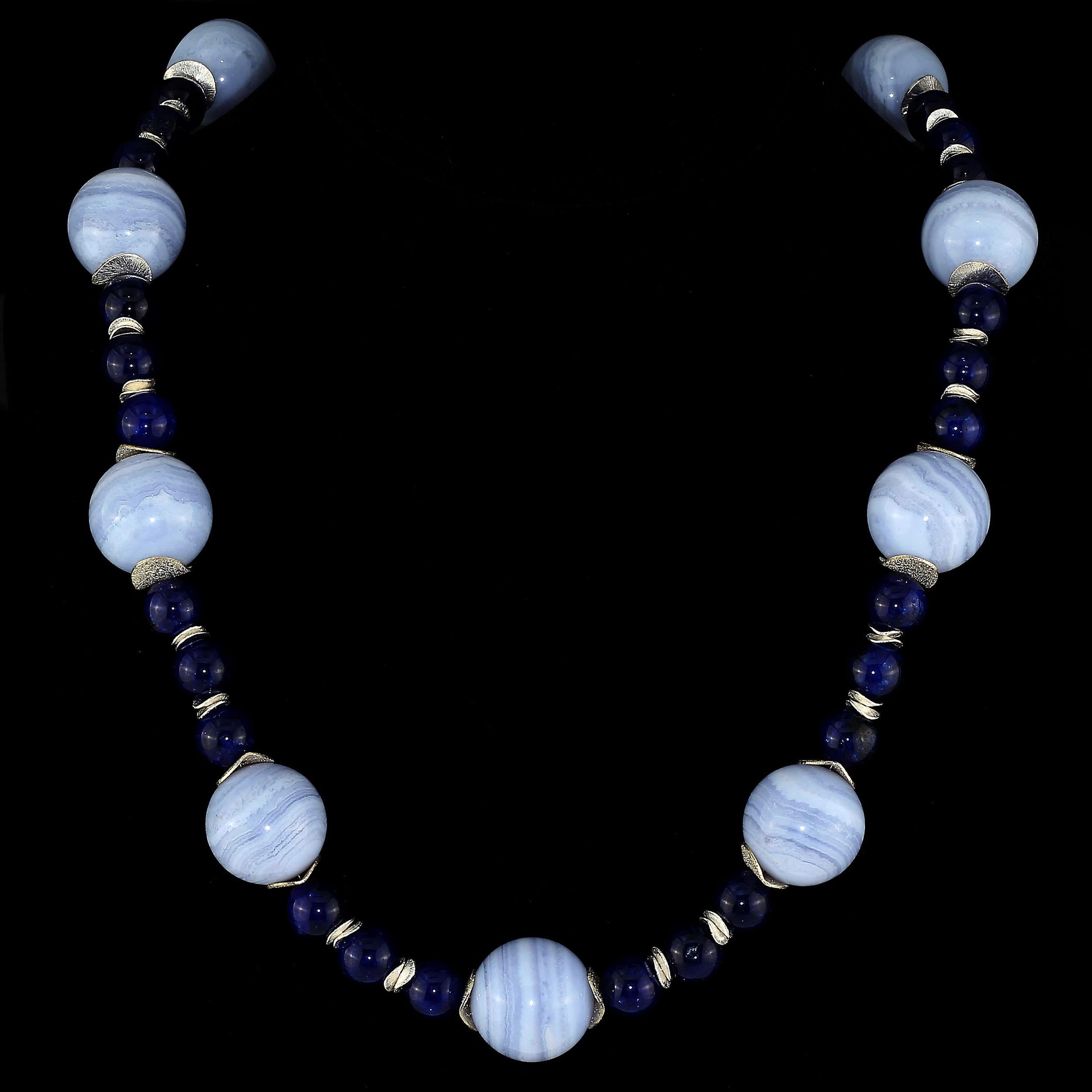 Bead Gemjunky Hot Topic Necklace of Blue Lace Agate and Blue Agate