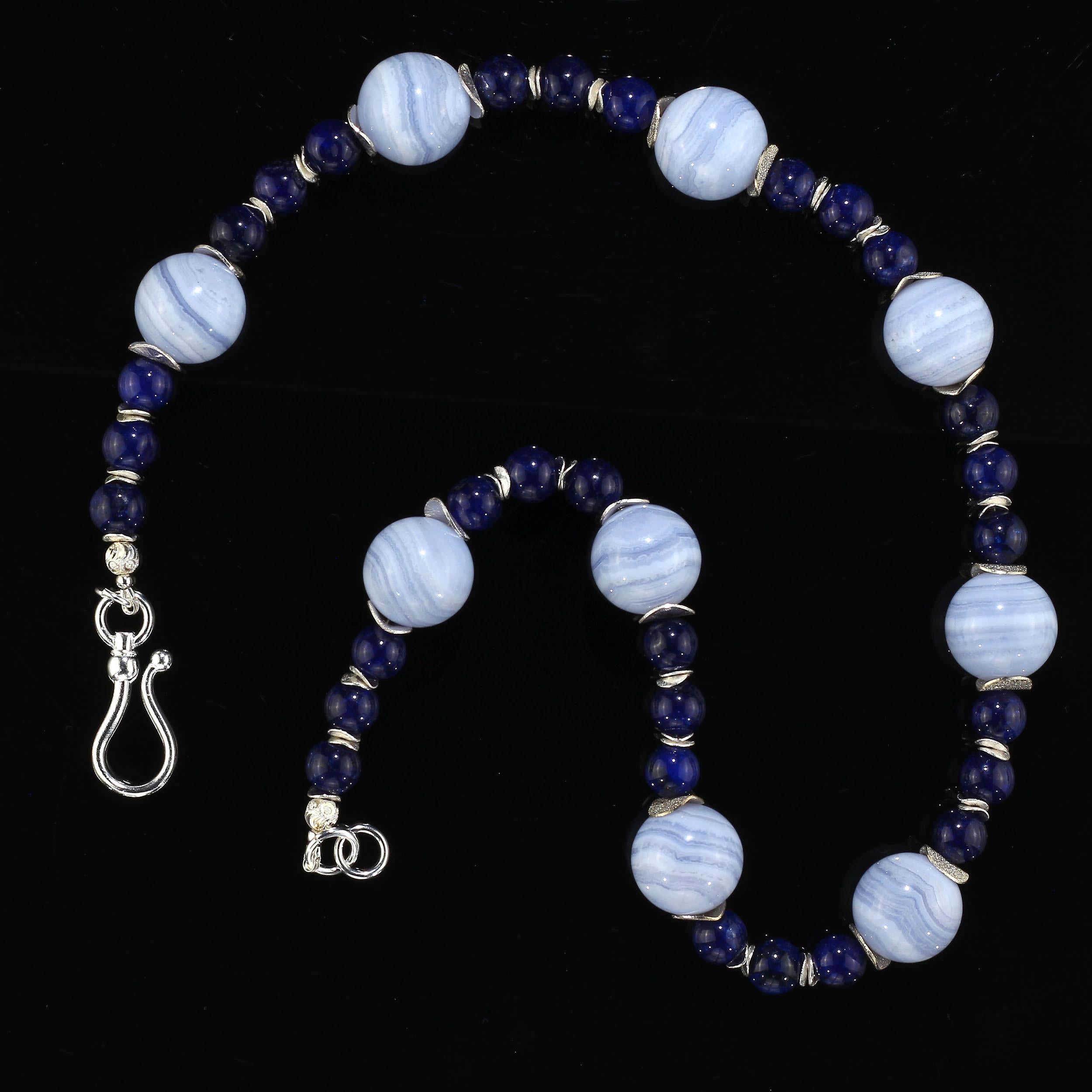 Women's or Men's Gemjunky Hot Topic Necklace of Blue Lace Agate and Blue Agate