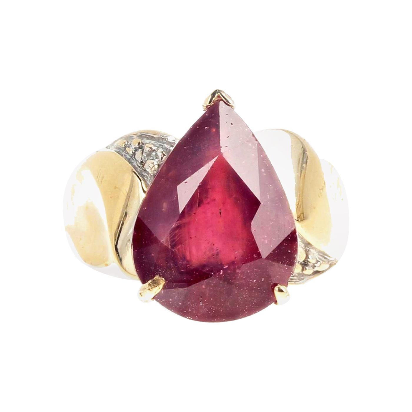 AJD Intense GLOWING Red 7.78 Ct. Natural Sapphire & Diamond 14K Yellow Gold Ring