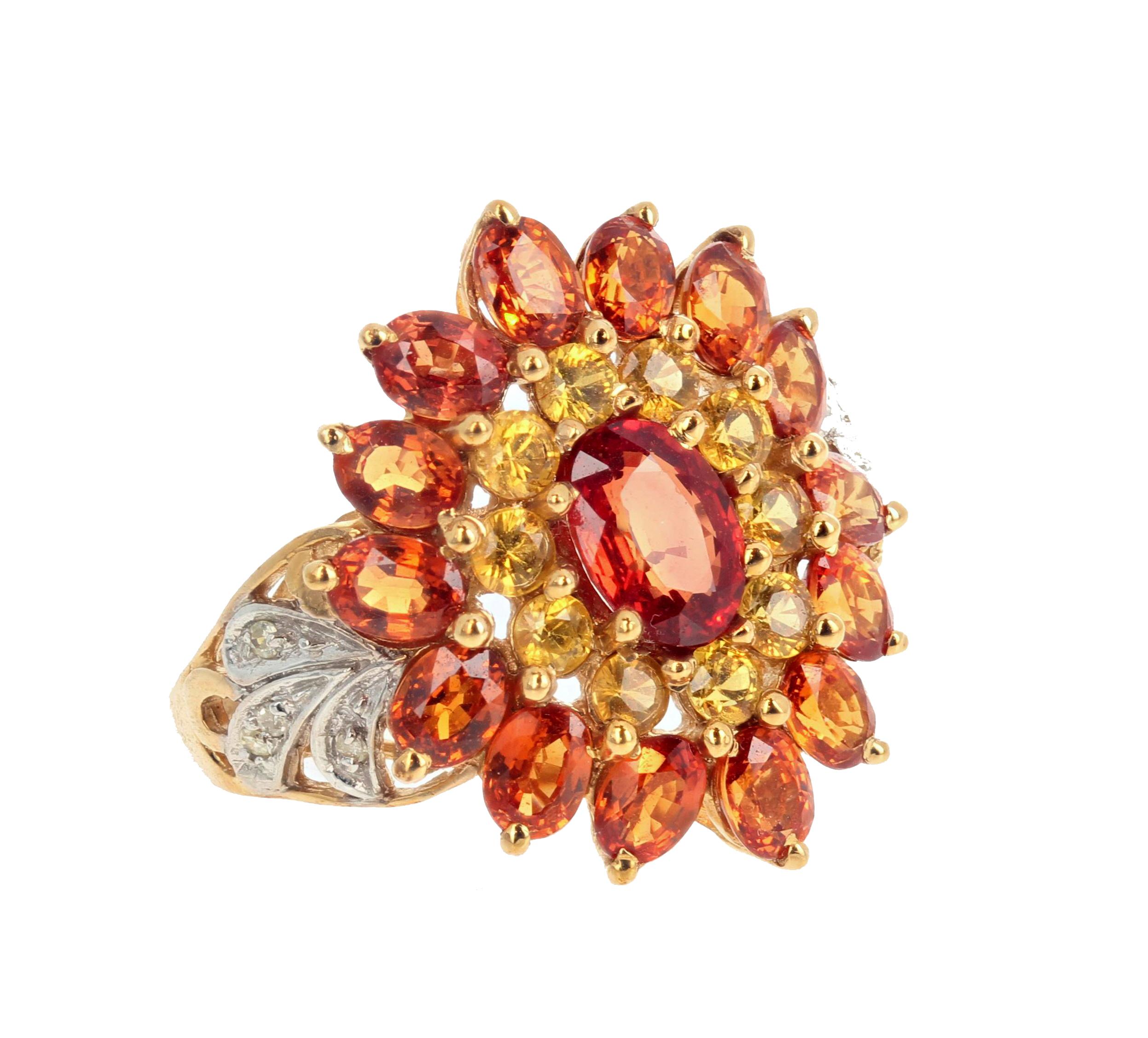 Mixed Cut AJD Intensely BRILLIANT Beautiful Citrines & Diamonds 10K Gold Ring For Sale