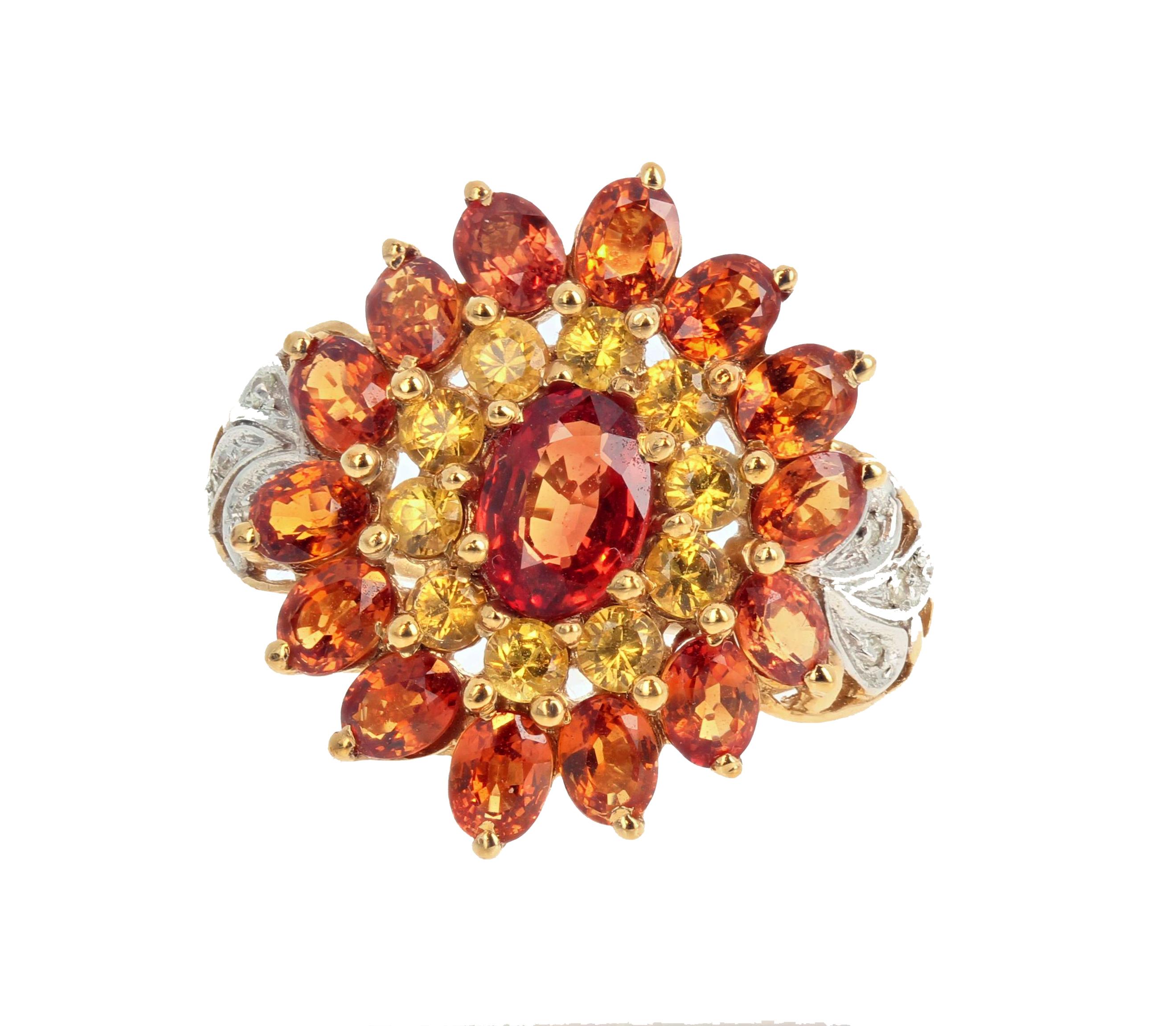 AJD Intensely BRILLIANT Beautiful Citrines & Diamonds 10K Gold Ring In New Condition For Sale In Raleigh, NC