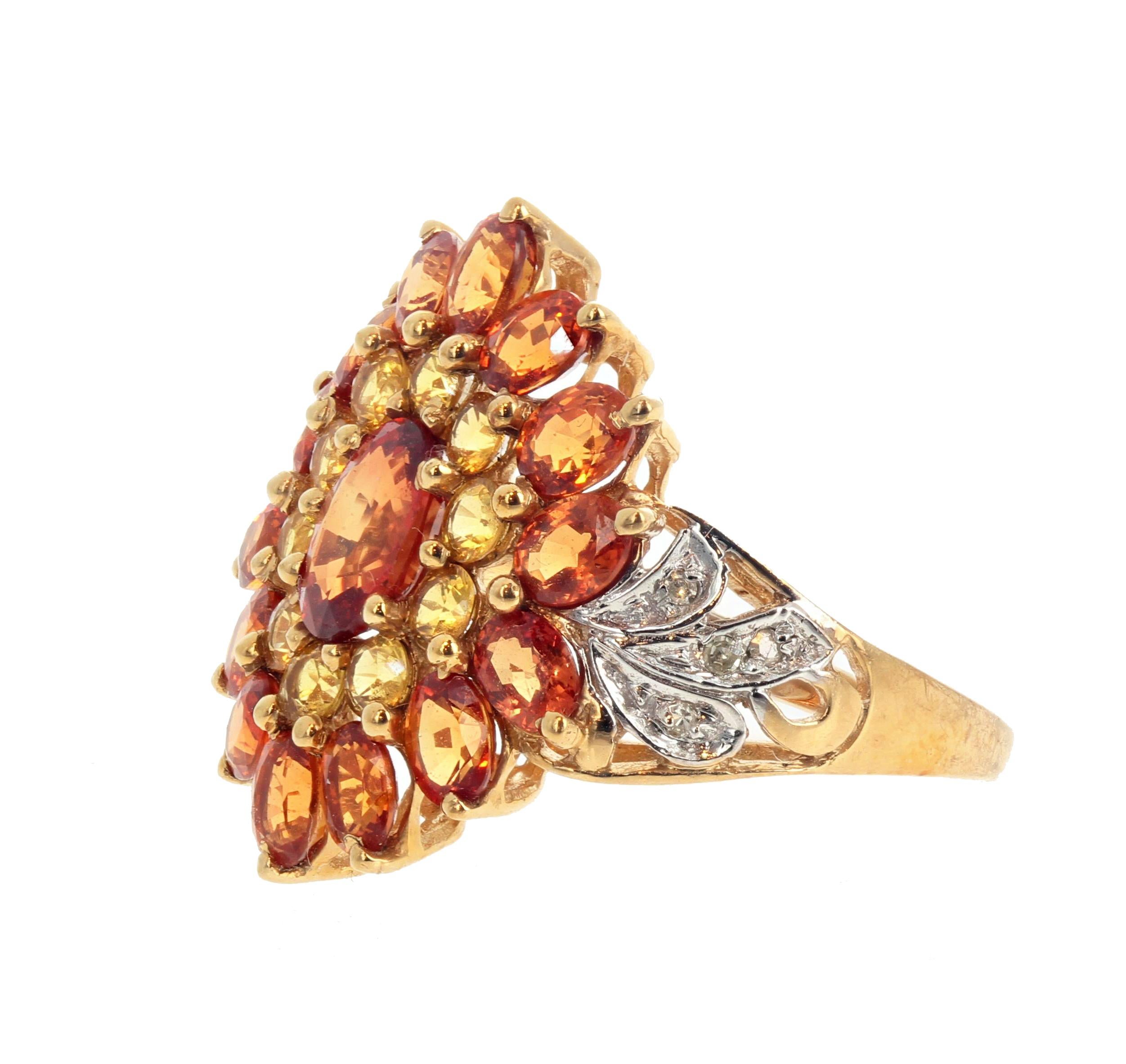 Women's or Men's AJD Intensely BRILLIANT Beautiful Citrines & Diamonds 10K Gold Ring For Sale