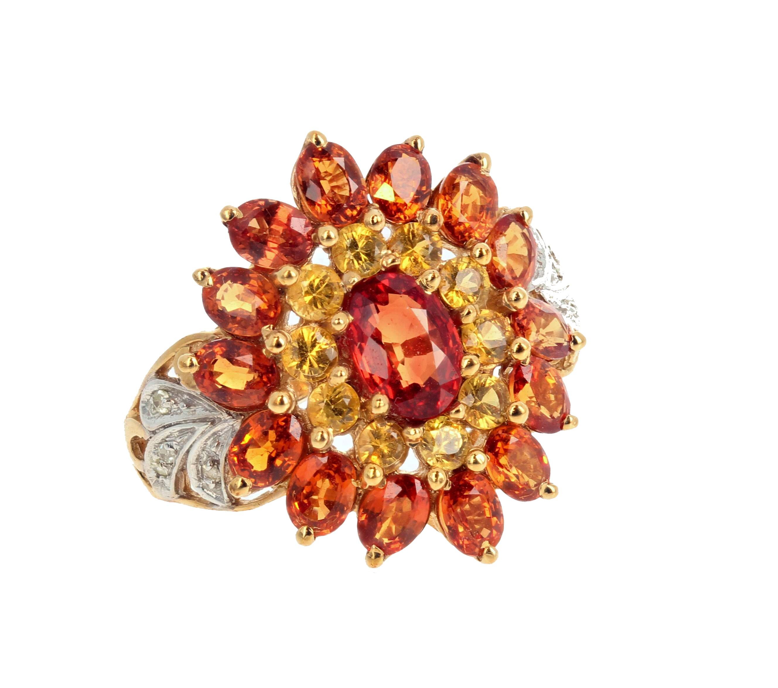 AJD Intensely BRILLIANT Beautiful Citrines & Diamonds 10K Gold Ring For Sale 3