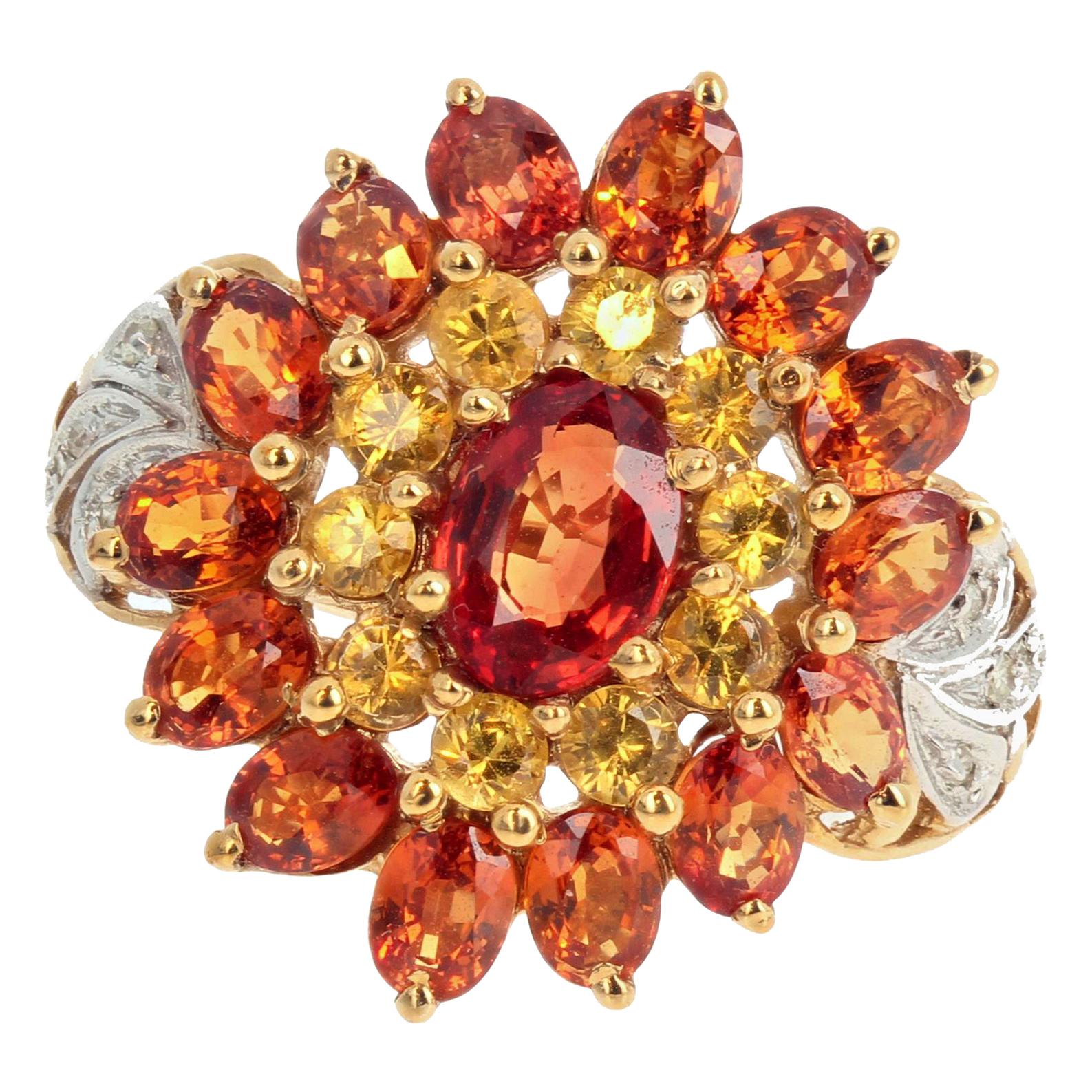 AJD Intensely BRILLIANT Beautiful Citrines & Diamonds 10K Gold Ring