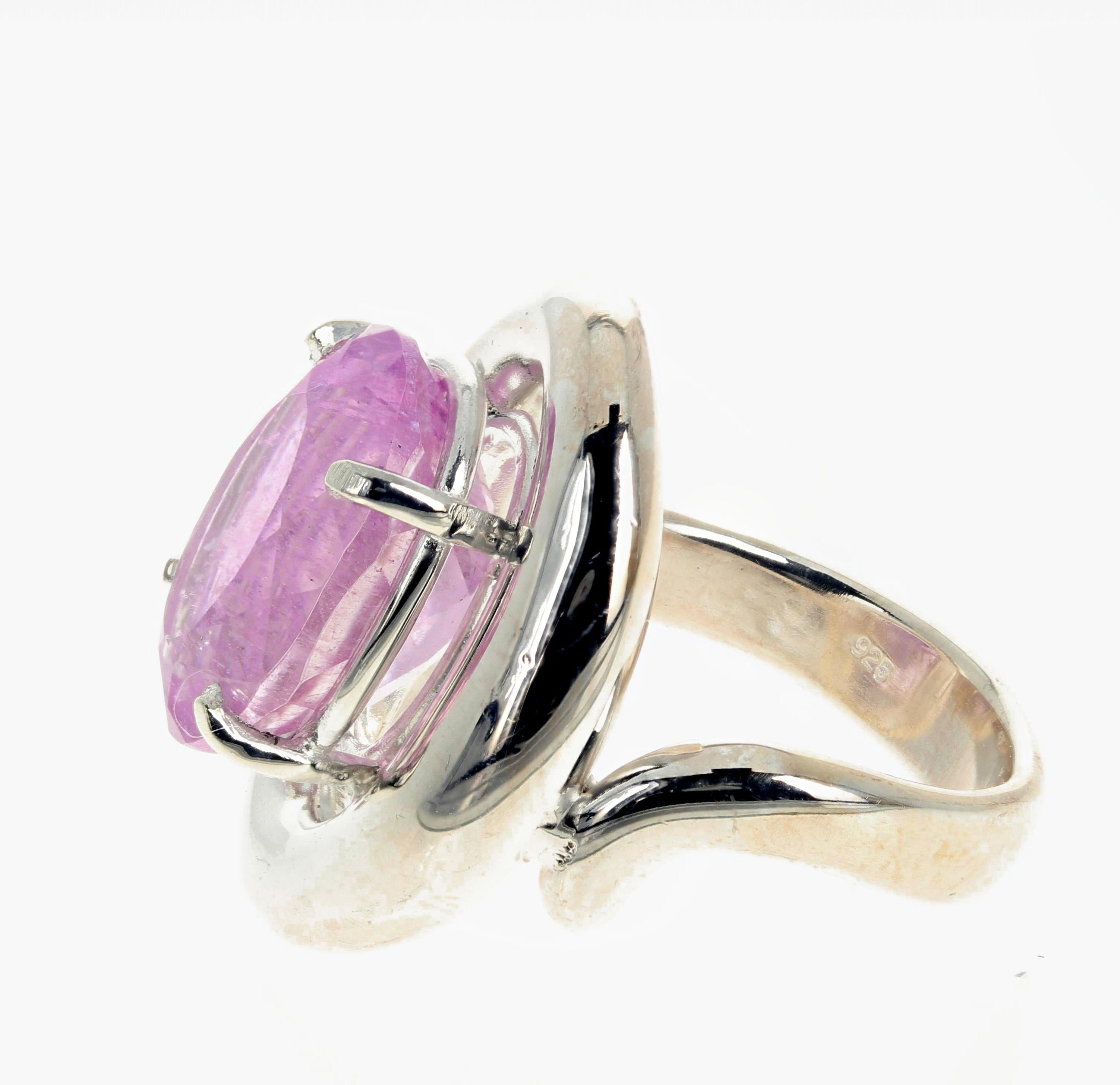 Oval Cut AJD Intensely Pink Natural 9.76 Ct. Kunzite Dramatic Sterling Silver Ring For Sale