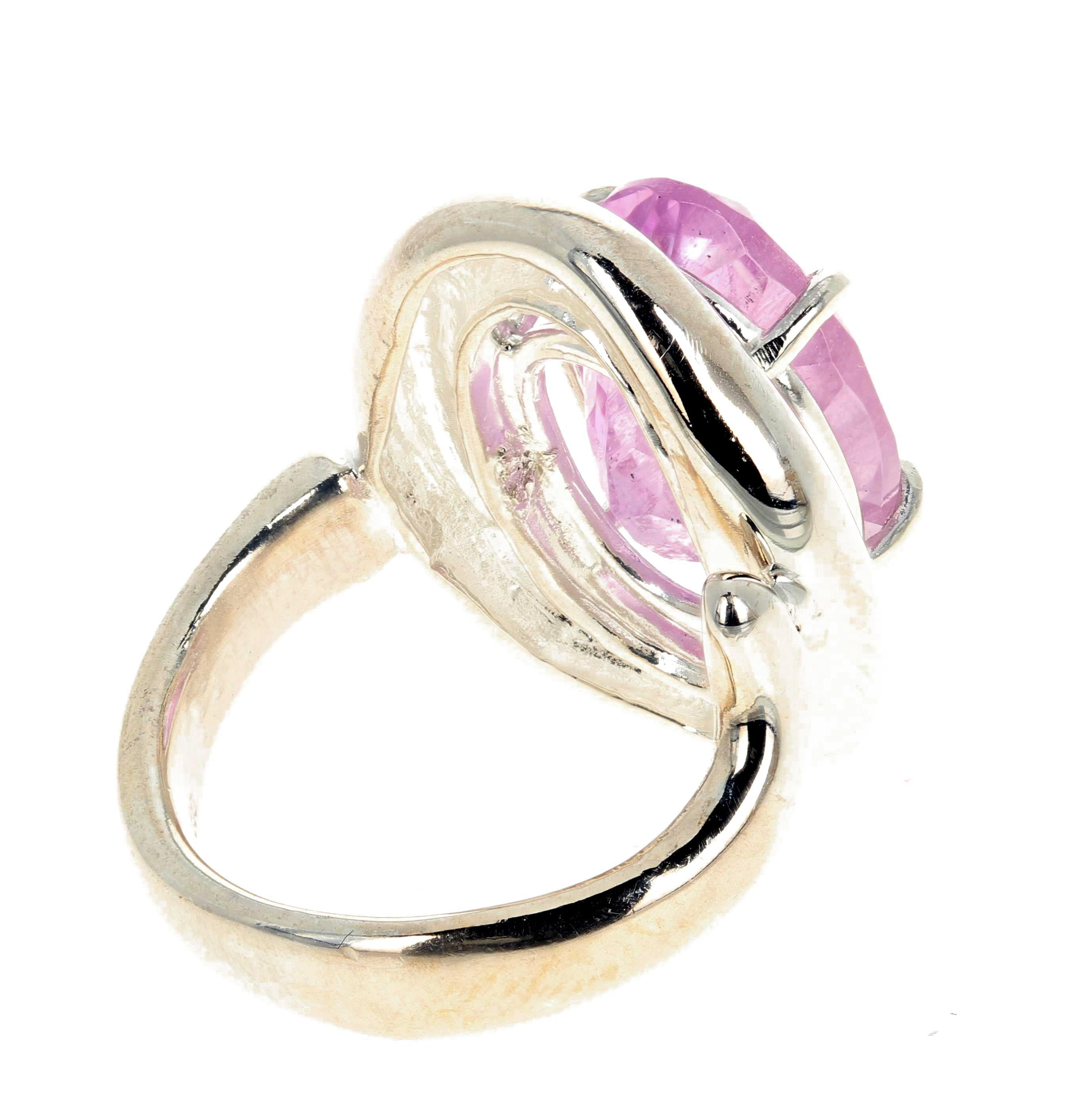 AJD Intensely Pink Natural 9.76 Ct. Kunzite Dramatic Sterling Silver Ring In New Condition For Sale In Raleigh, NC