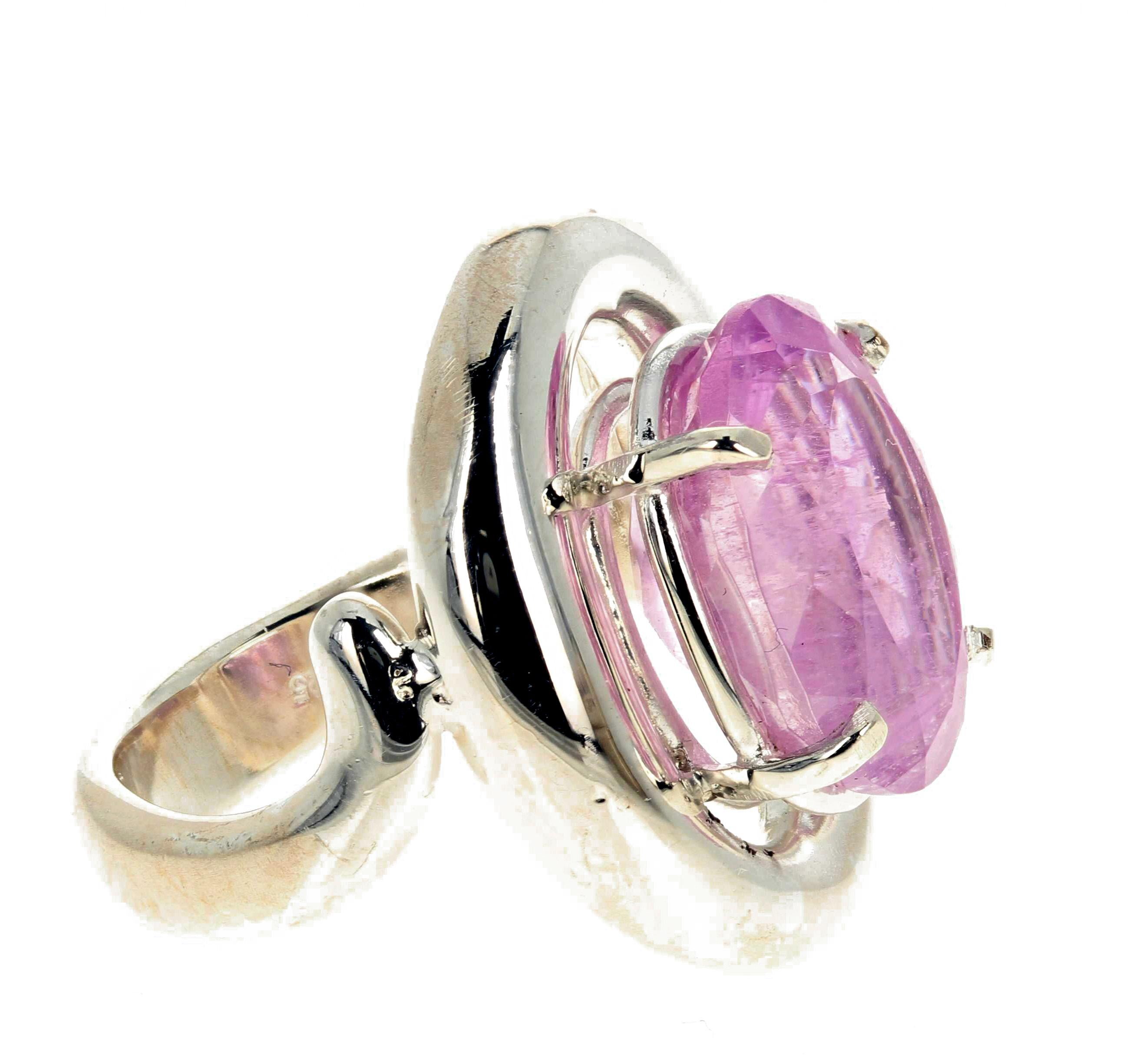 Women's or Men's AJD Intensely Pink Natural 9.76 Ct. Kunzite Dramatic Sterling Silver Ring For Sale