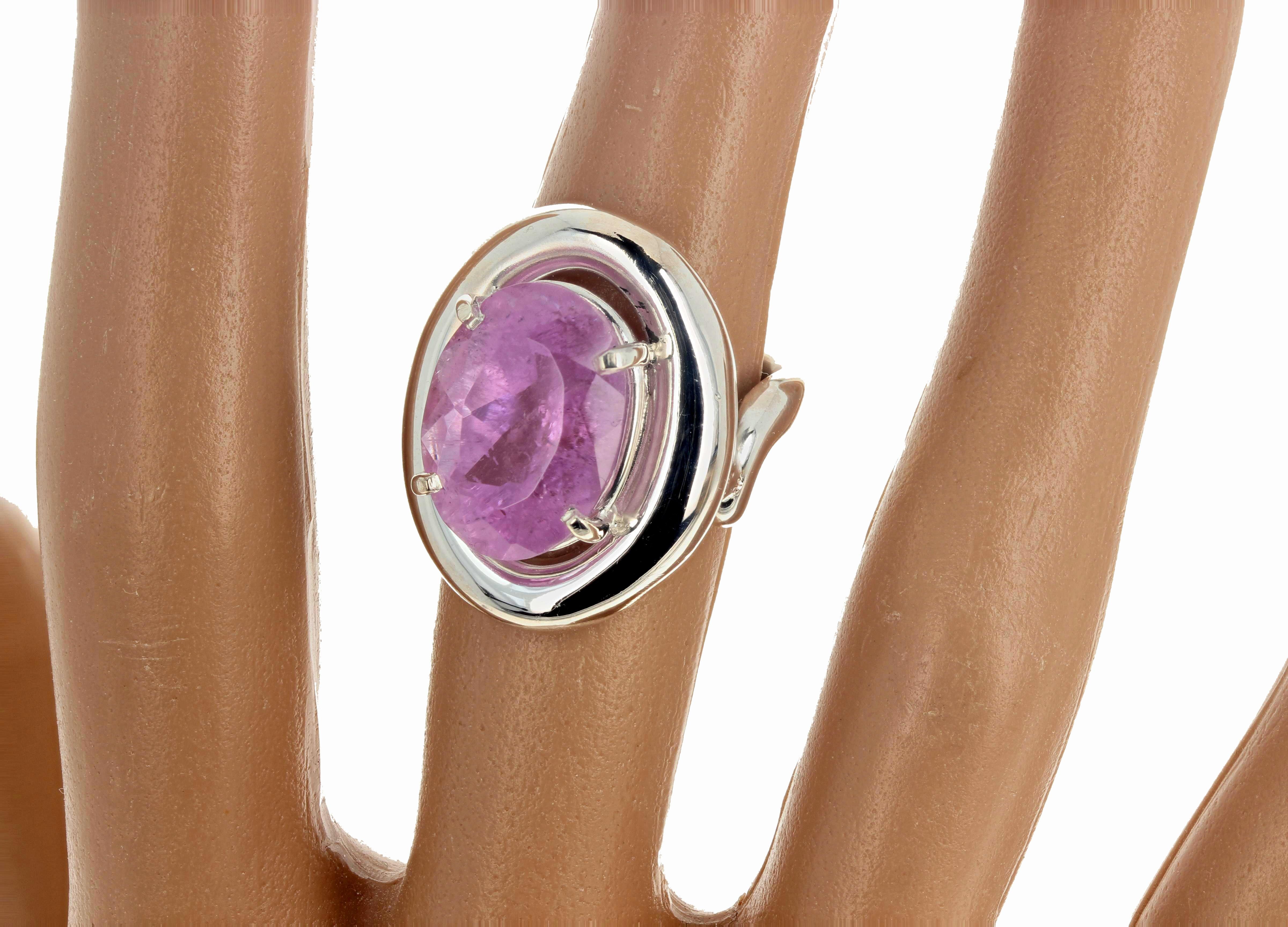 AJD Intensely Pink Natural 9.76 Ct. Kunzite Dramatic Sterling Silver Ring For Sale 1