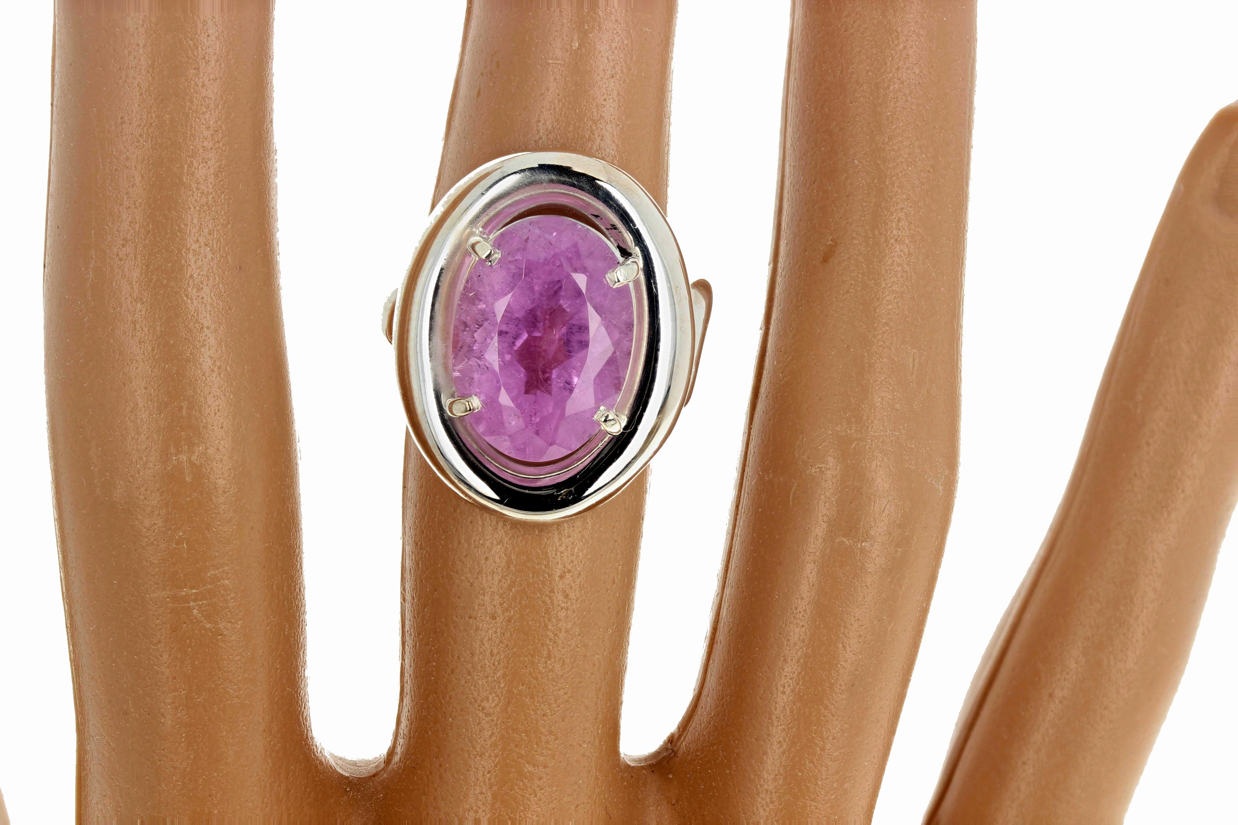 AJD Intensely Pink Natural 9.76 Ct. Kunzite Dramatic Sterling Silver Ring For Sale 2