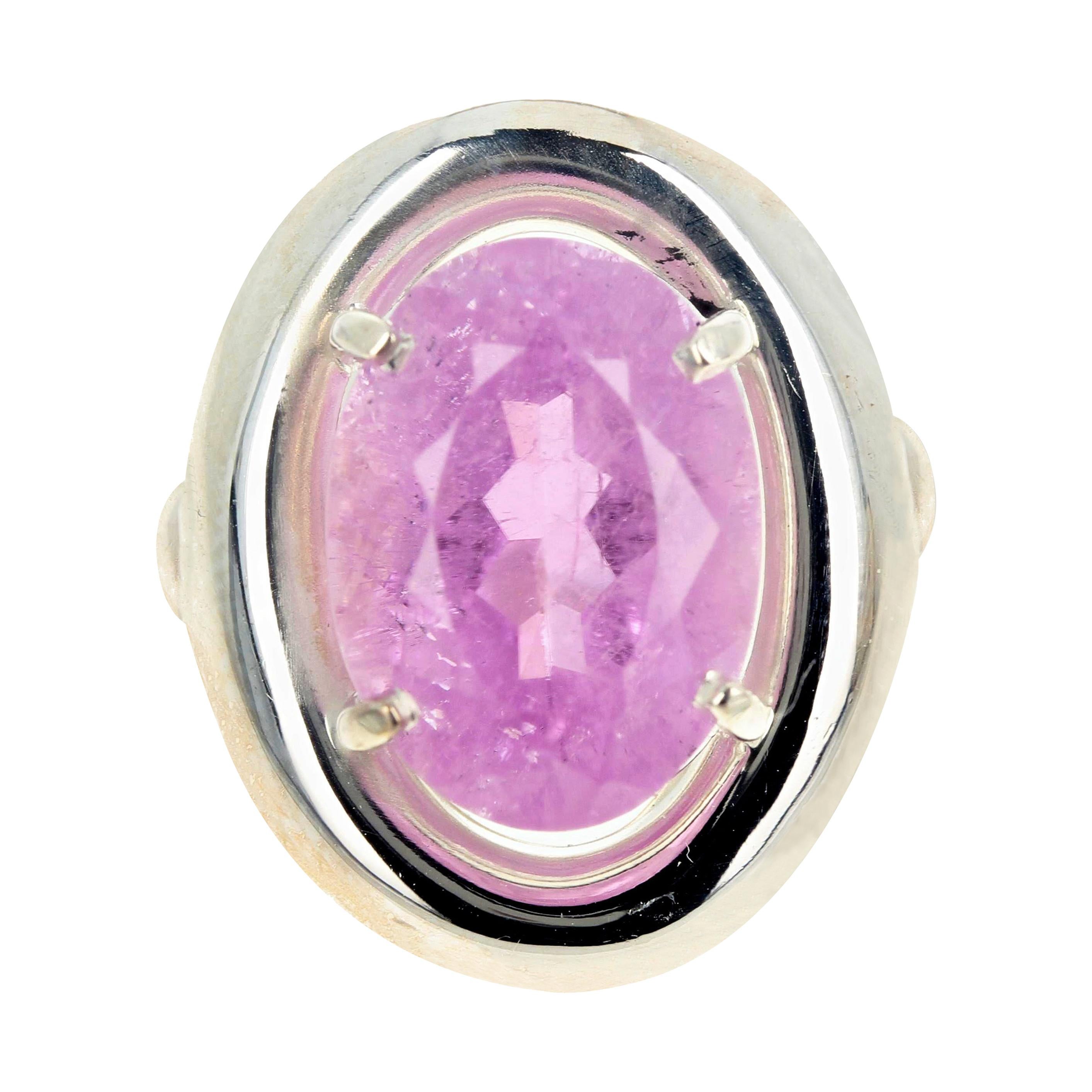 AJD Intensely Pink Natural 9.76 Ct. Kunzite Dramatic Sterling Silver Ring For Sale