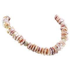 AJD Iridescent Coin Pearl Necklace Sparkling Gold Silver Accents June Birthstone