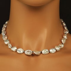 AJD Iridescent Silver Baroque Pearl Necklace and Diamond Accents 17 Inch
