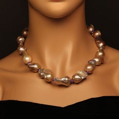 AJD Iridescent Silver/Mauve Baroque Pearl Necklace June Birthstone