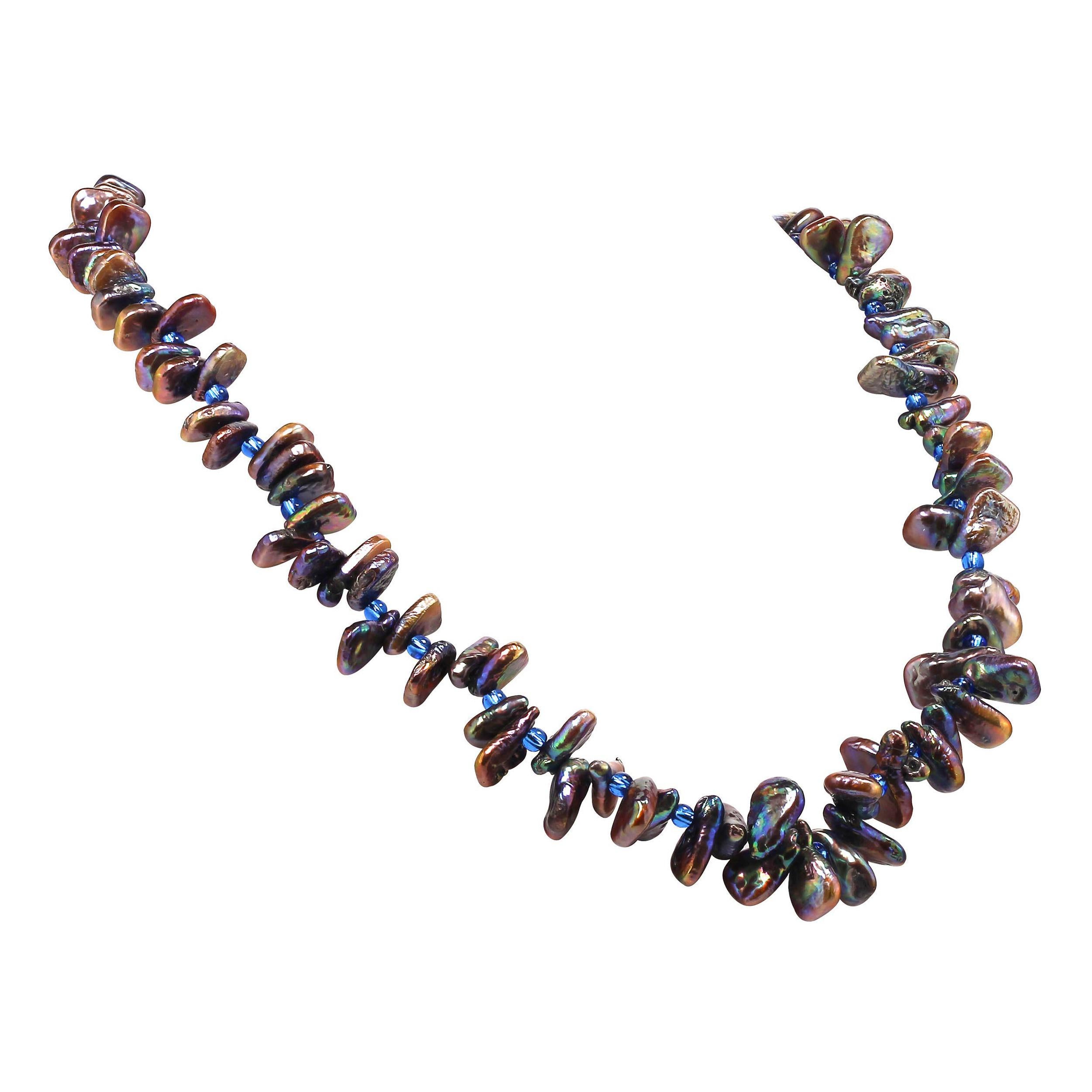 Artisan AJD Iridescent, Triangular Bronze-Green Pearl Necklace June Birthstone For Sale