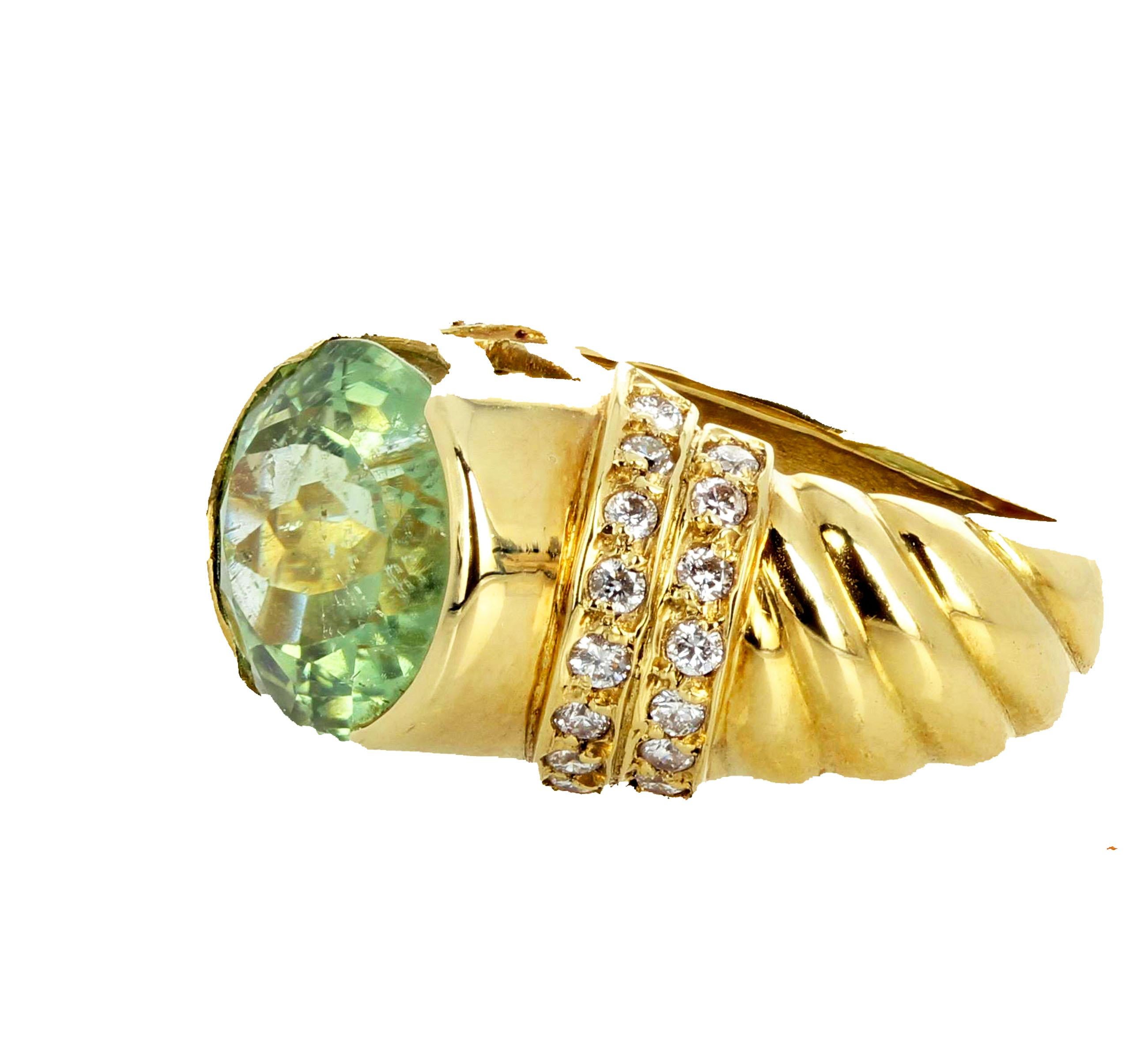 Oval Cut AJD Exquisite Elegant 8 Carat Intense Tourmaline & Diamonds 18Kt Gold Ring