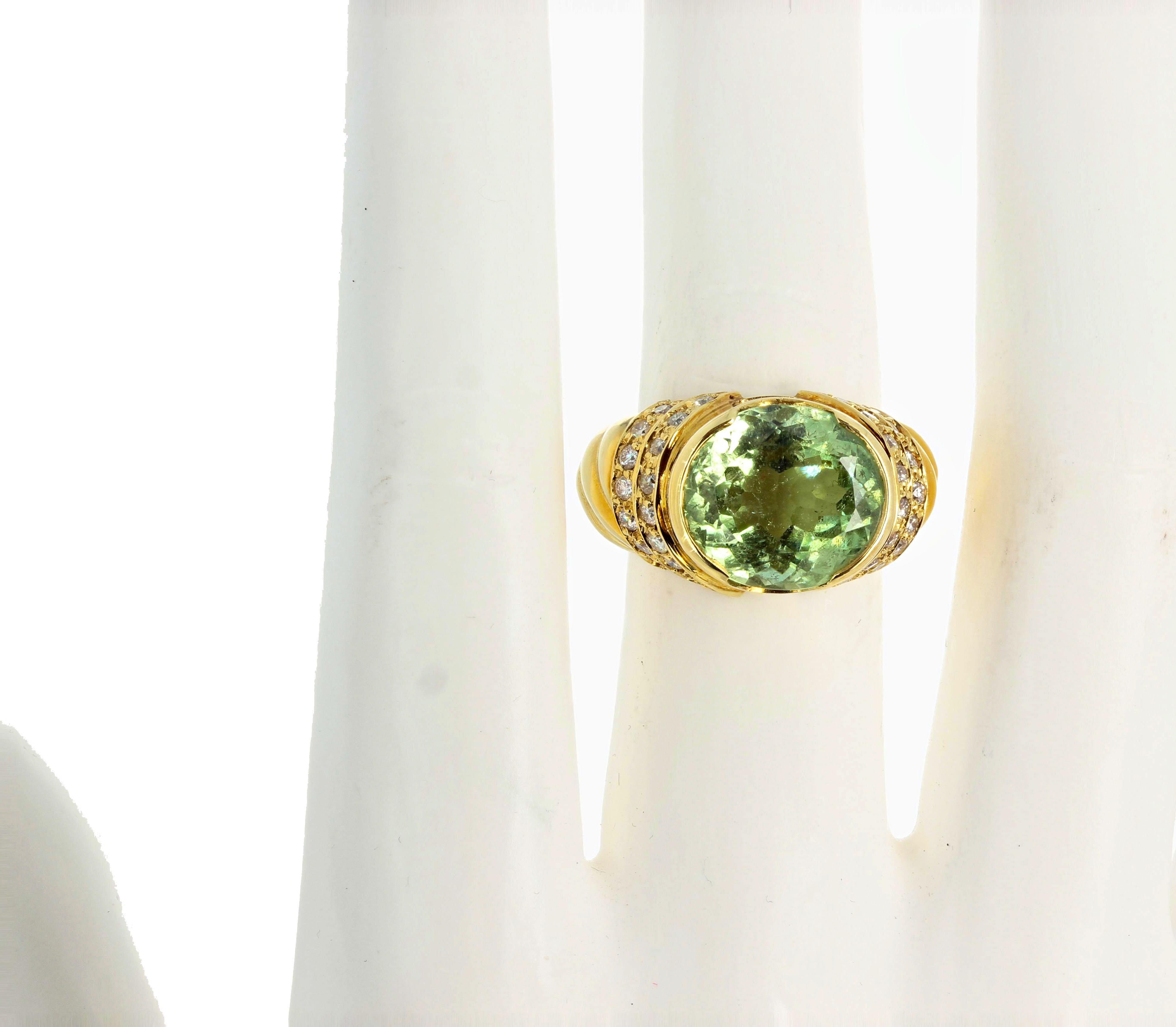 AJD Exquisite Elegant 8 Carat Intense Tourmaline & Diamonds 18Kt Gold Ring In New Condition In Raleigh, NC