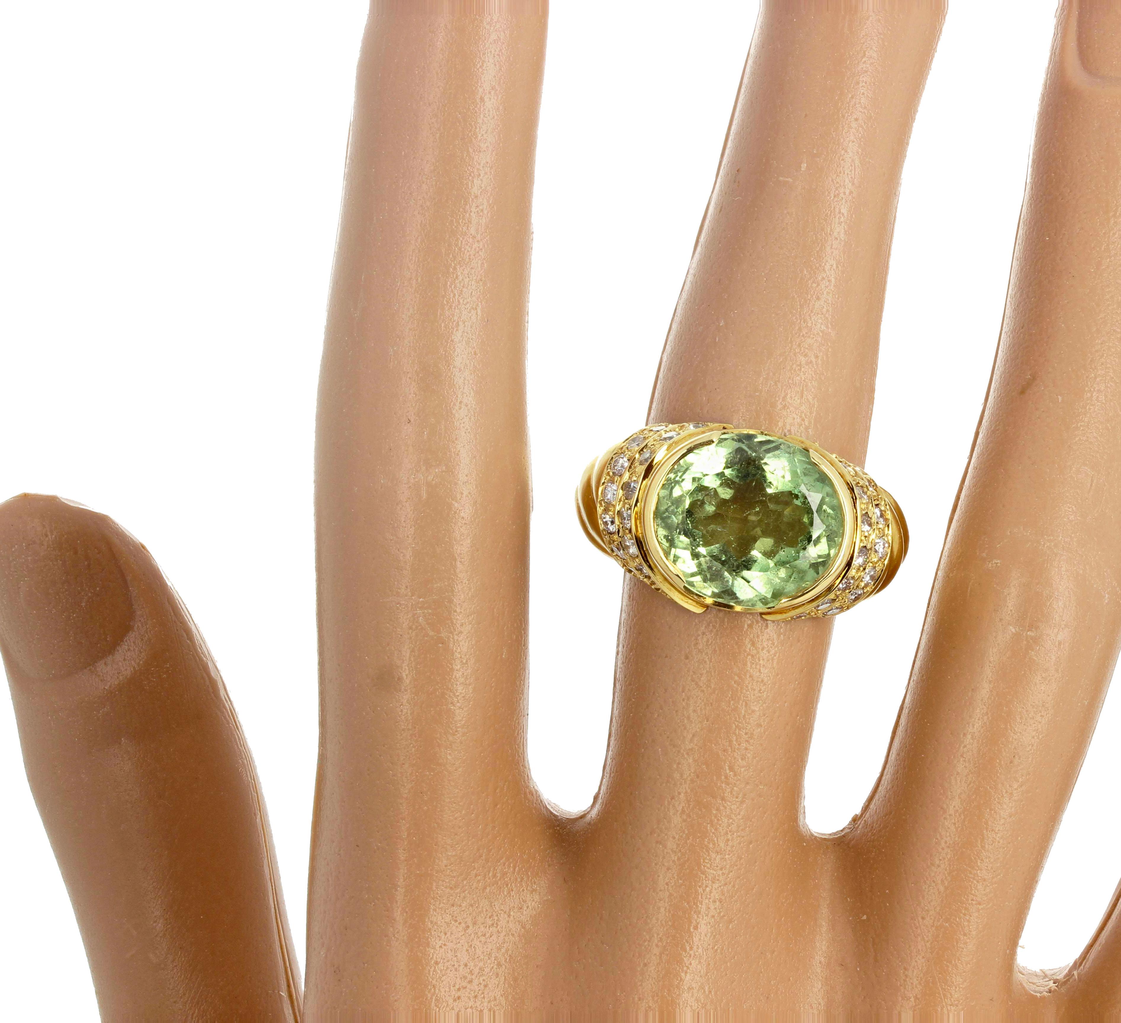 Women's or Men's AJD Exquisite Elegant 8 Carat Intense Tourmaline & Diamonds 18Kt Gold Ring