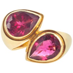 AJD Rare 5 Ct Magnificent Elegant Rubelite Tourmalines 18K Gold Ring