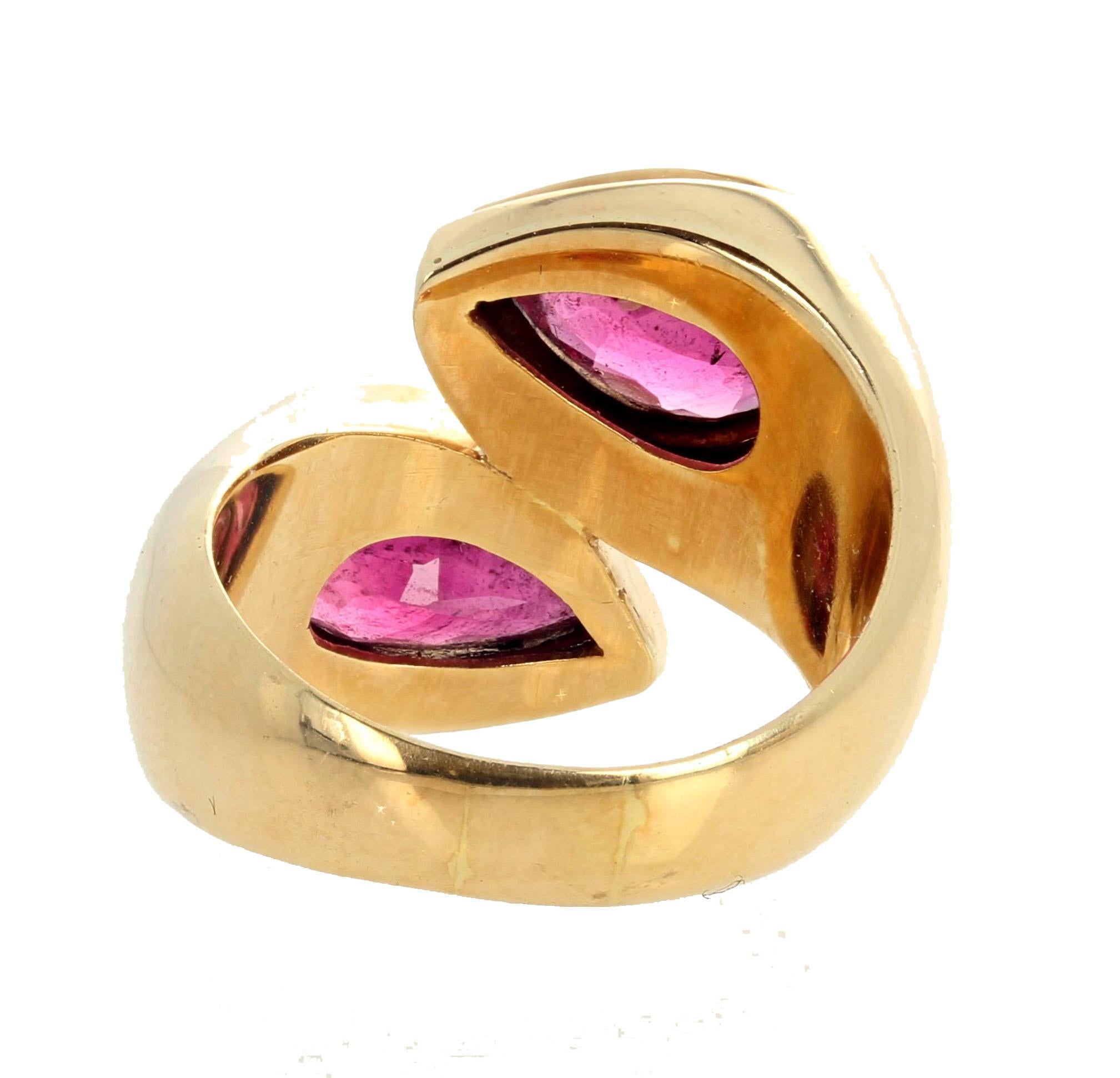 Pear Cut AJD Rare 5 Ct Magnificent Elegant Rubelite Tourmalines 18K Gold Ring