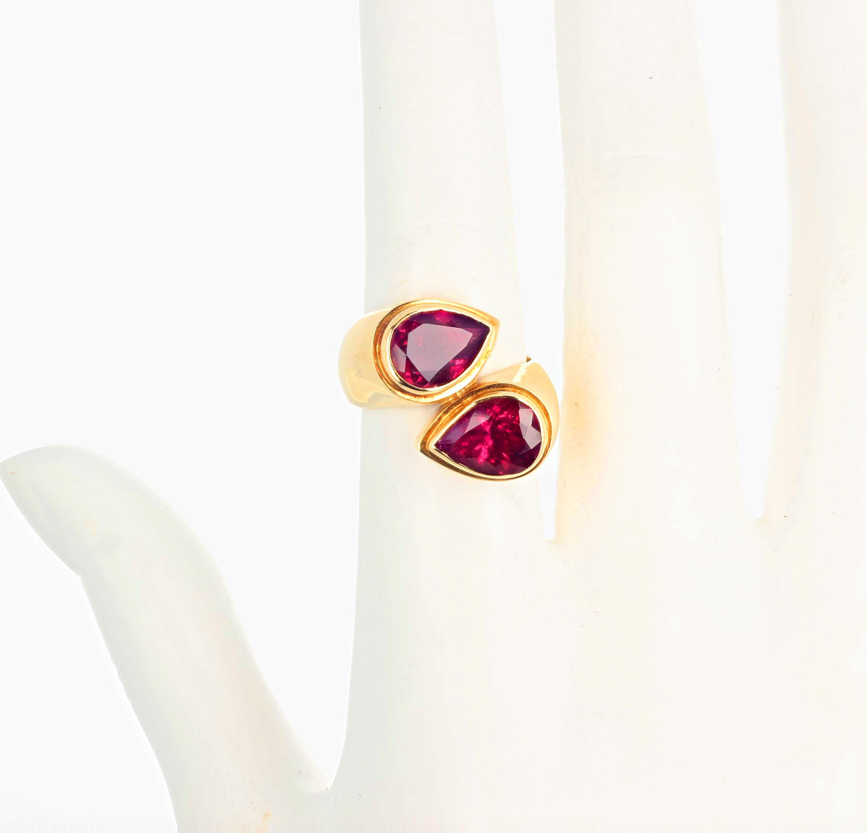 AJD Rare 5 Ct Magnificent Elegant Rubelite Tourmalines 18K Gold Ring In New Condition In Raleigh, NC