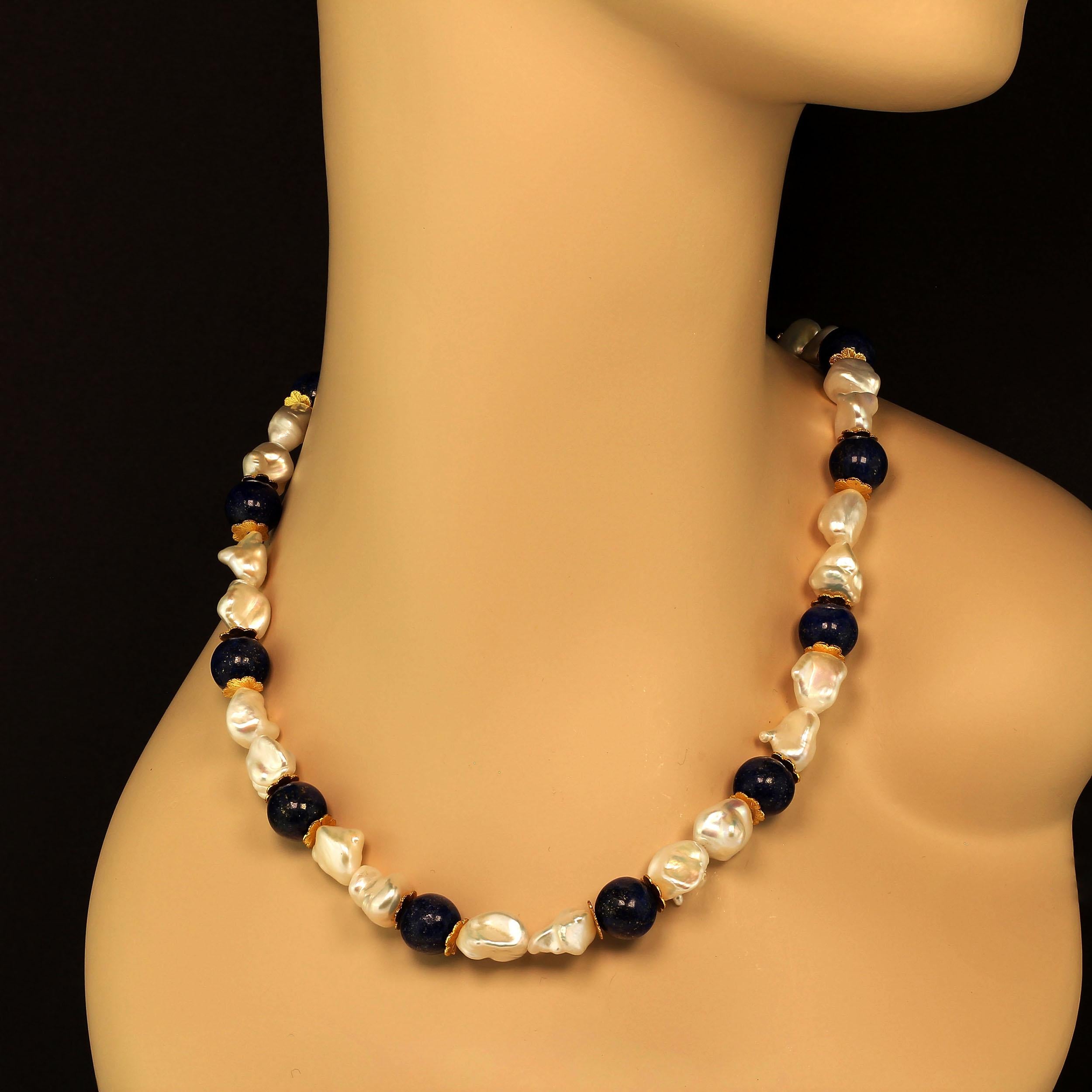 AJD 26 Zoll Keshi-Perle und Lapislazuli-Halskette Juni Geburtsstein (Kunsthandwerker*in) im Angebot