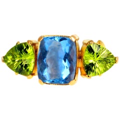 Used AJD Magic Natural Color Change 5 Carat Fluorite & Intense Peridot 18K Gold Ring