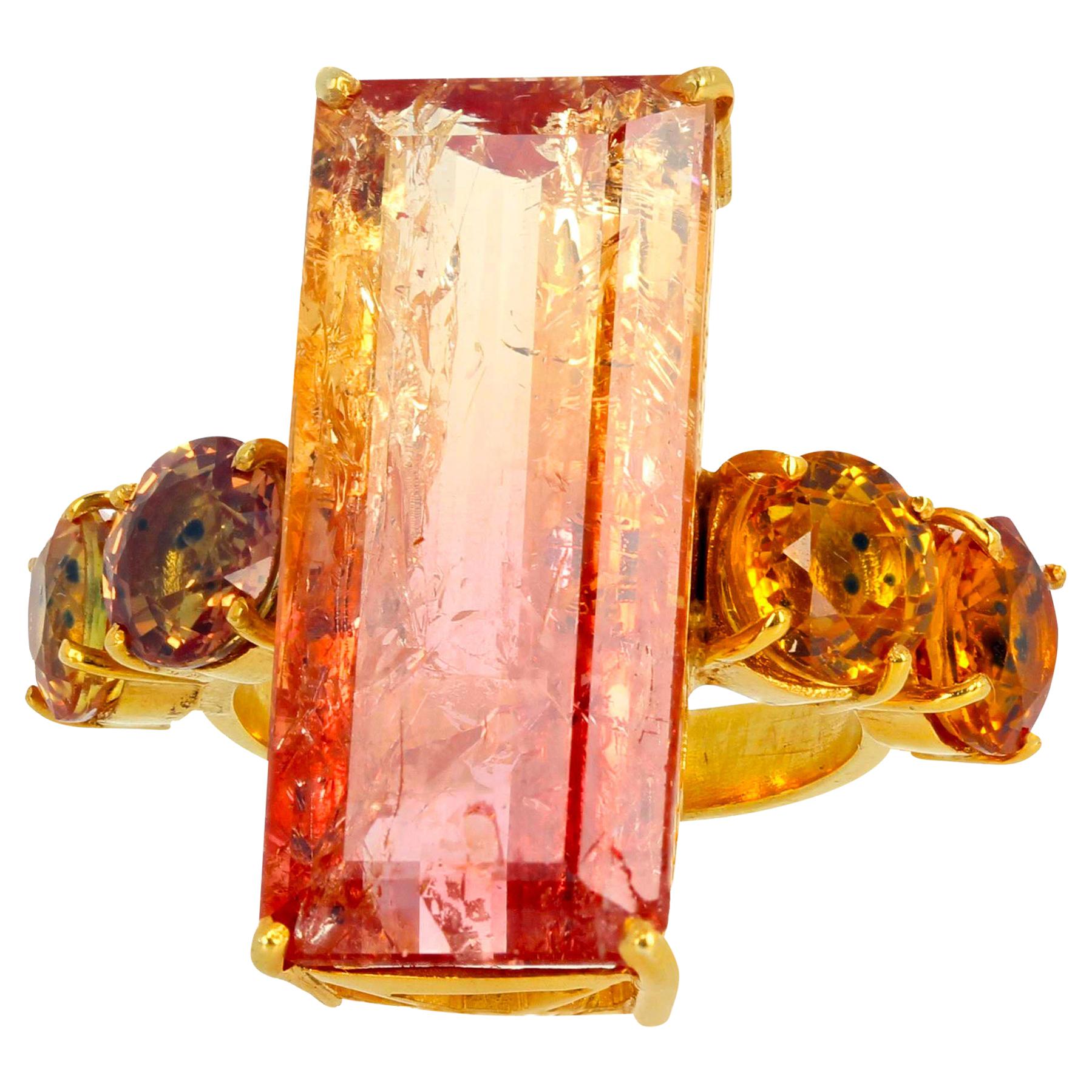 Gemjunky Magnificent 20.41 Carat Magic Colors Citrine and Songea Sapphires Ring