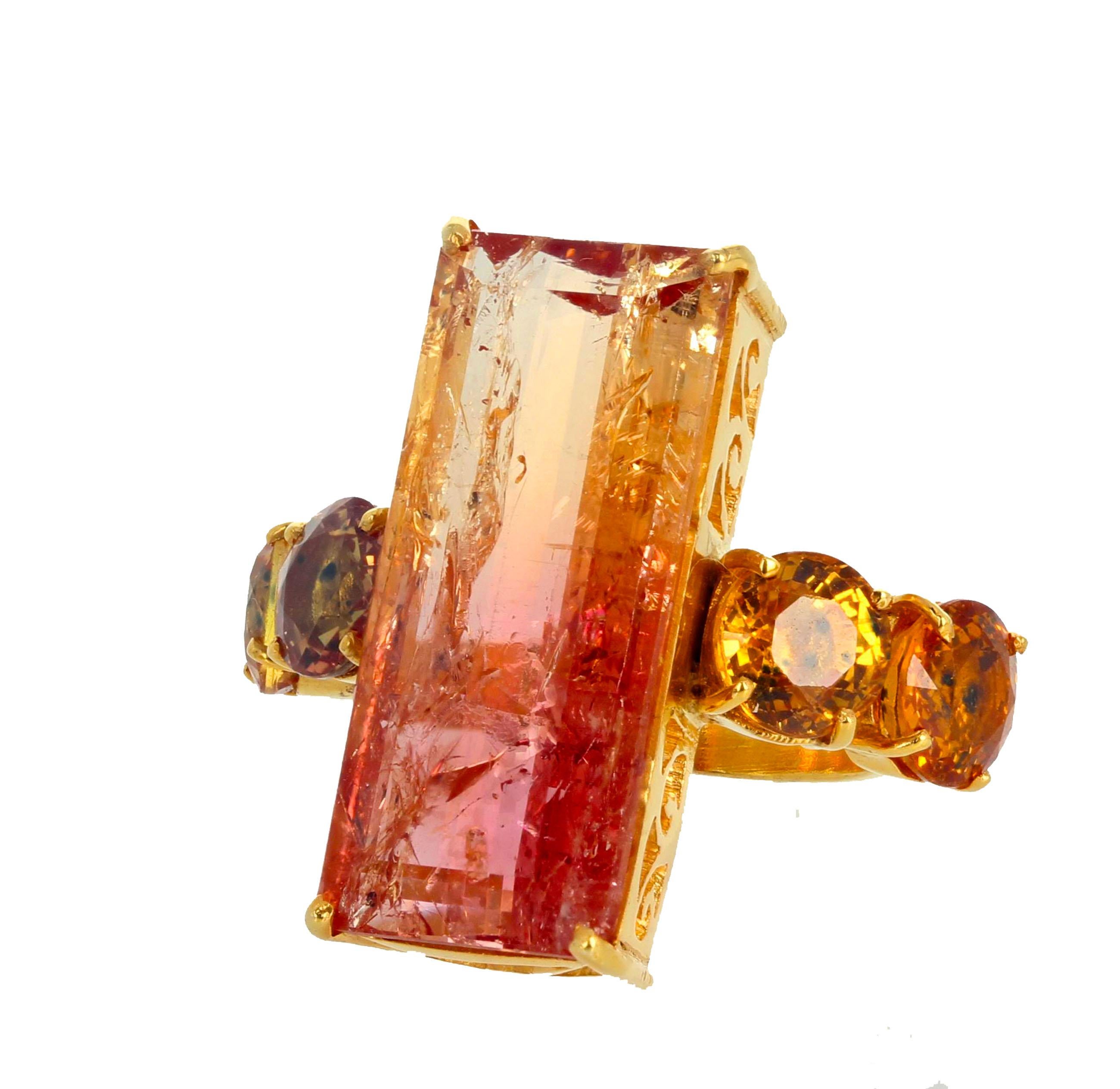 Cushion Cut Gemjunky Magnificent 20.41 Carat Magic Colors Citrine and Songea Sapphires Ring