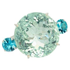 Gemjunky Magnificent 26.98Ct Sparkling Greenish Blue Aquamarine& Blue Topaz Ring