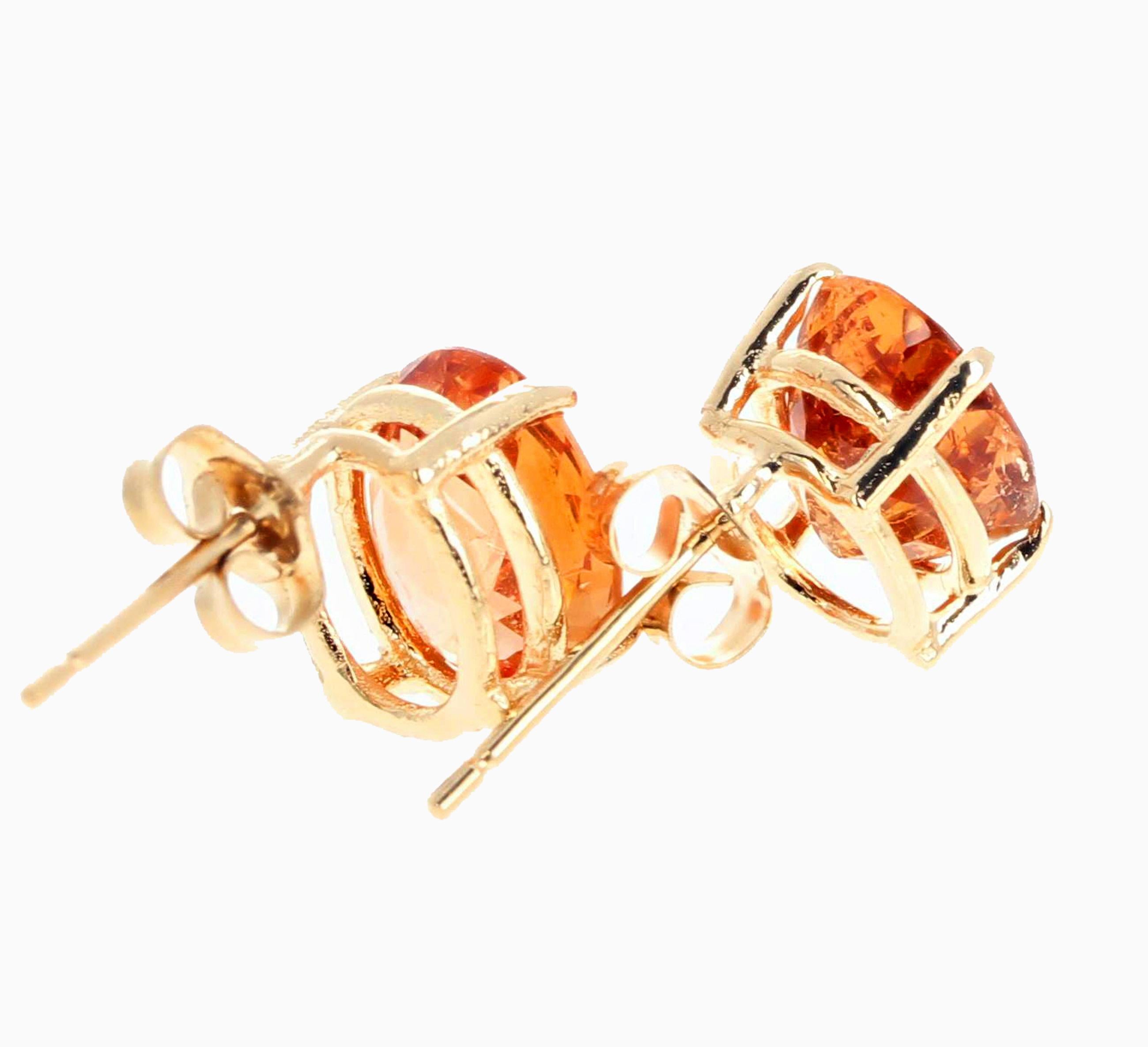 Women's or Men's Gemjunky Magnificent Brilliant Orange Tourmaline 14Kt Gold Earrings