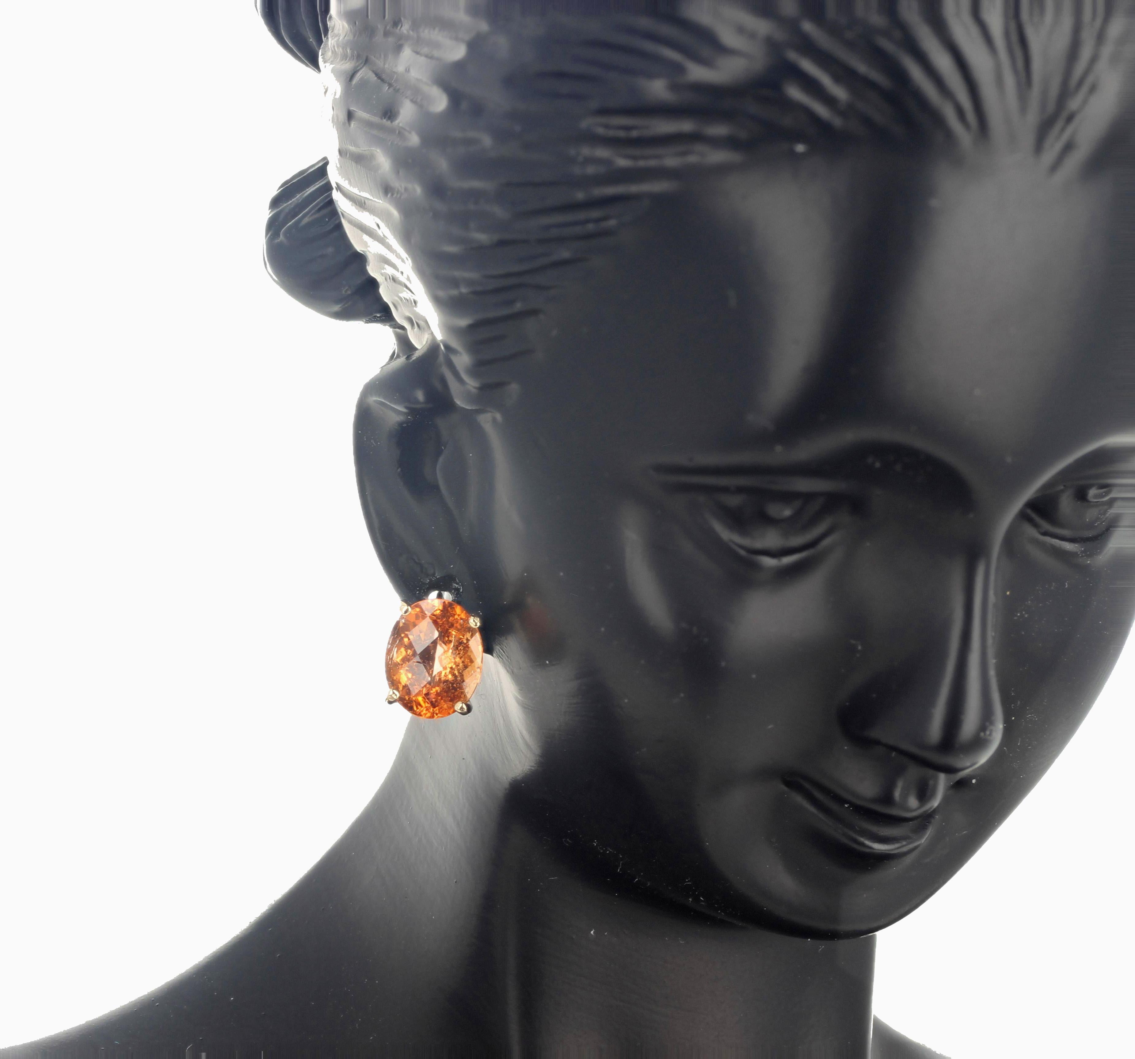 Gemjunky Magnificent Brilliant Orange Tourmaline 14Kt Gold Earrings 2