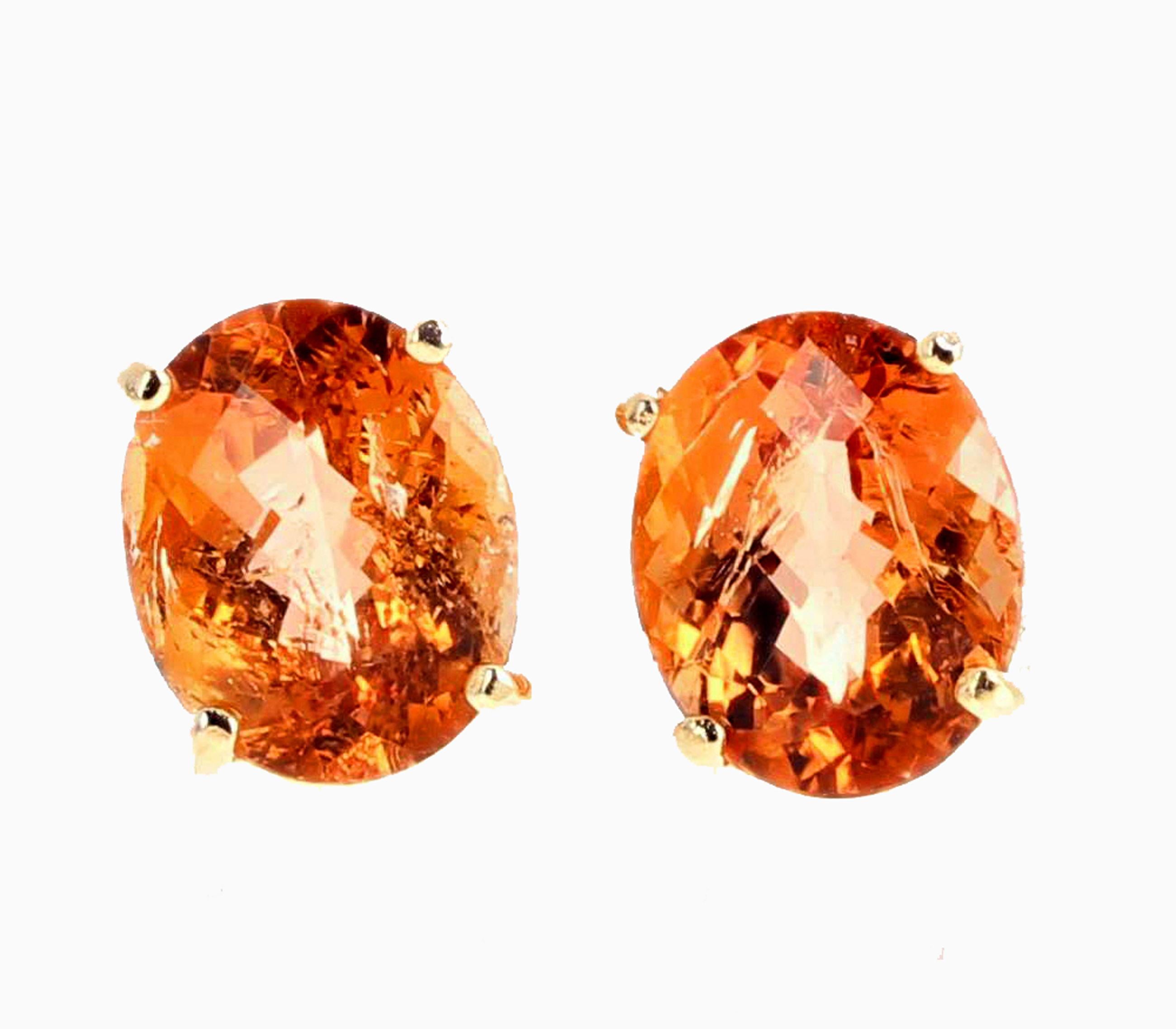 Gemjunky Magnificent Brilliant Orange Tourmaline 14Kt Gold Earrings 3